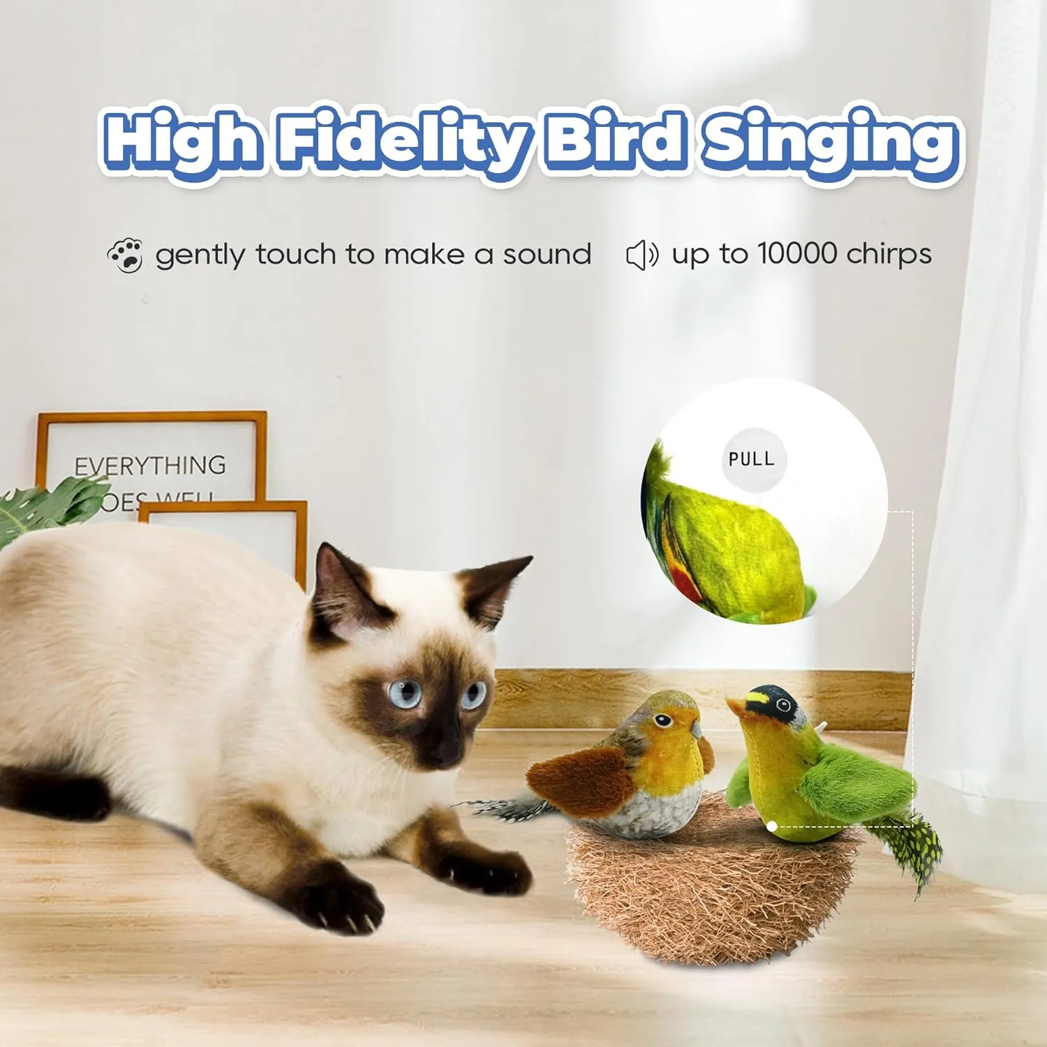 LEWISER Cat Toys Chirping Tit 2 Pcs with Catnip SilverVine, Suitable for Cat Wand Toys, Simulation Bird Design, Interactive Toys for Indoor Kitty Kitten Exercise, Green and Ground