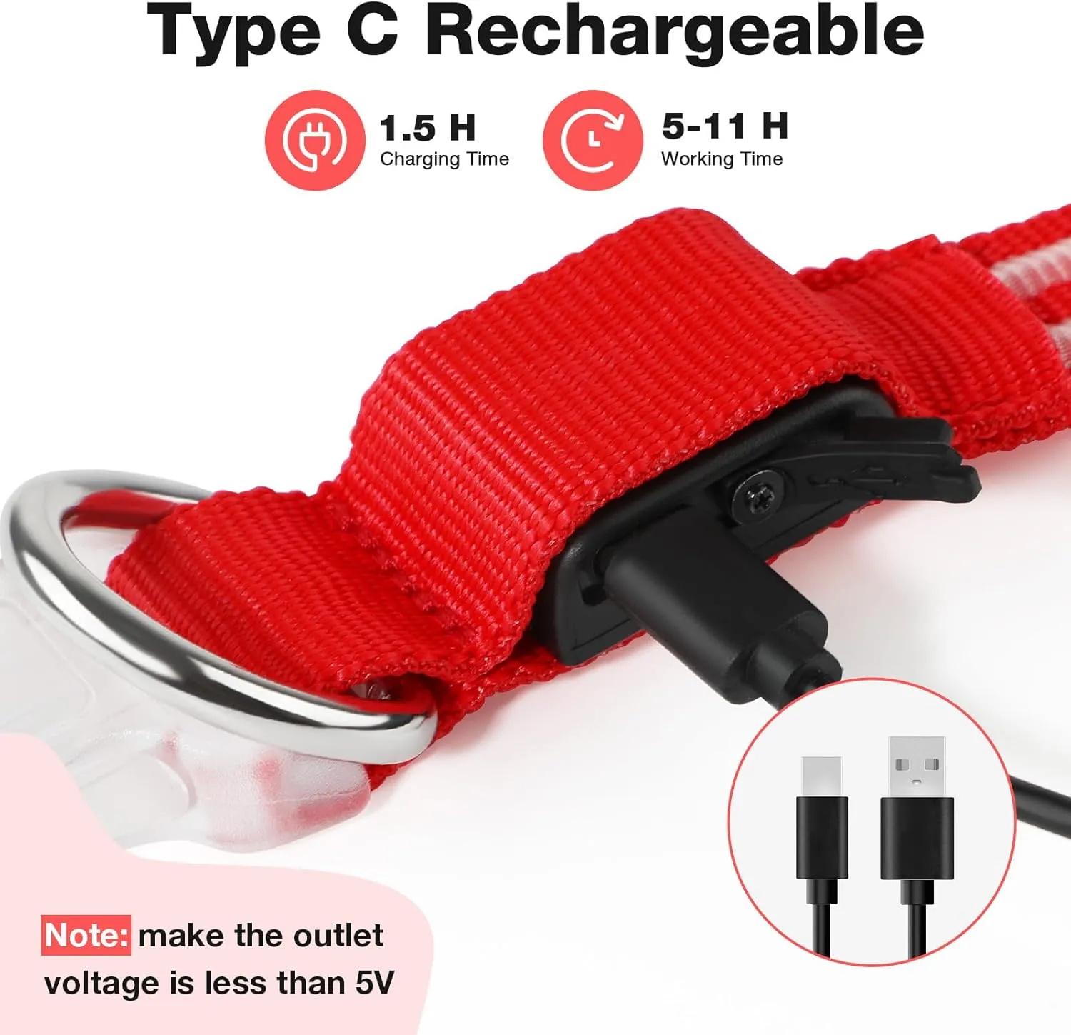 Light Up Dog Collar Rechargable,Reflective LED Collars for Small Medium Large Dogs,Lighted Dog Collars Lights for Night Walking-Waterproof,Red,M