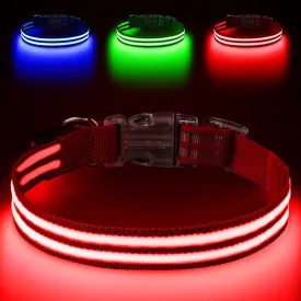 Light Up Dog Collar Rechargable,Reflective LED Collars for Small Medium Large Dogs,Lighted Dog Collars Lights for Night Walking-Waterproof,Red,M
