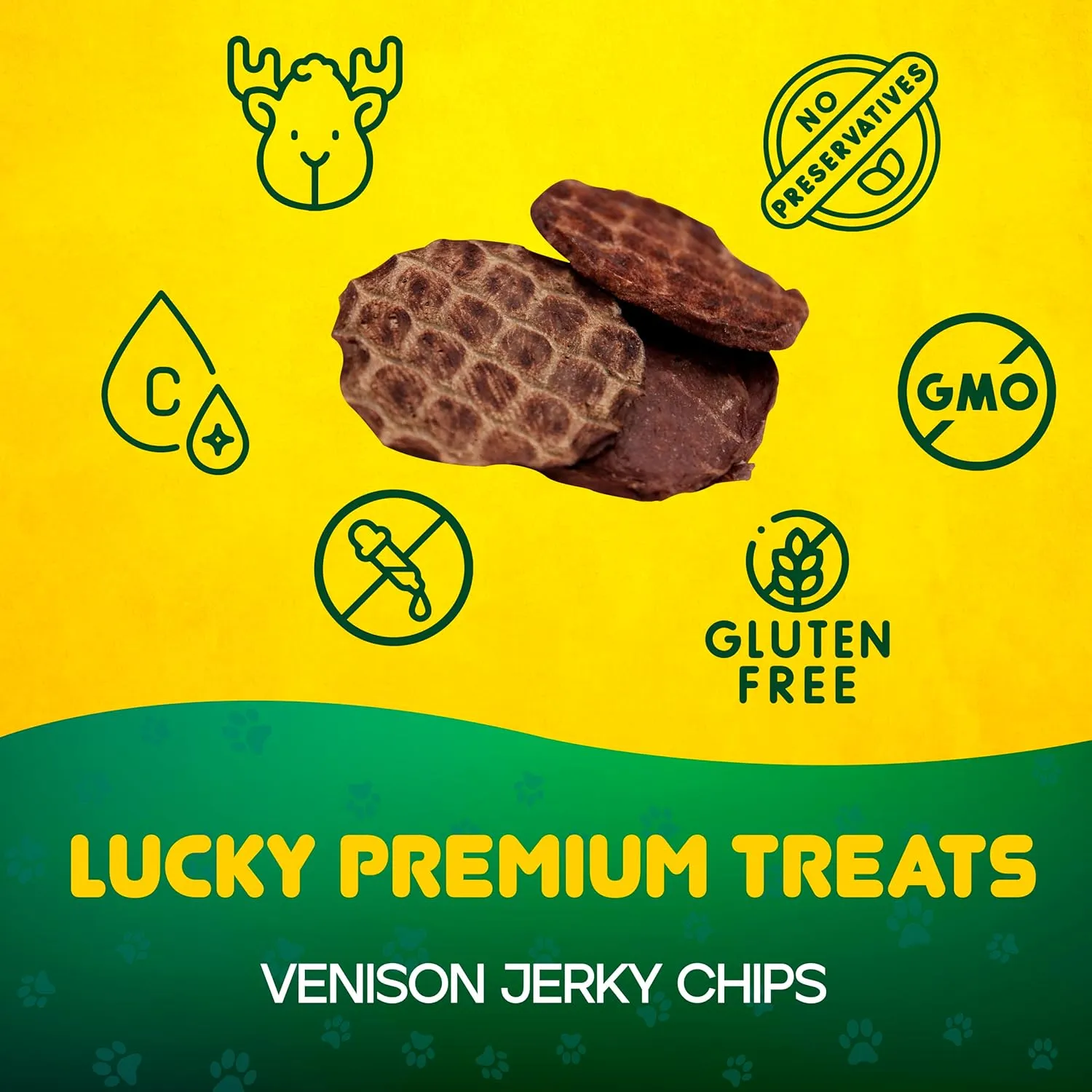 Lucky Premium Treats Venison Chips Dog Treats - All Natural Venison Treats 100% Made in USA (3 oz.)