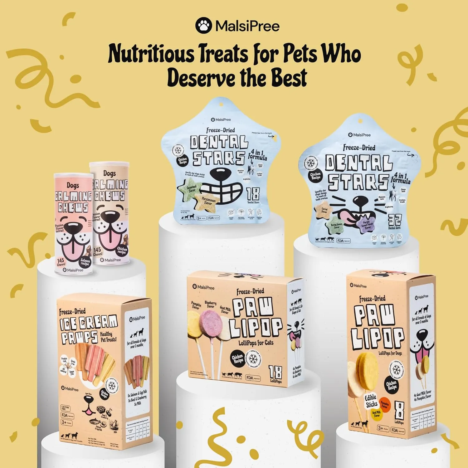 MalsiPree Lollipop Dog Birthday Treats - Low Calorie, High Protein Chicken Recipe with Digestion Friendly Pumpkin & Goat Milk - Dog Treats for Birthdays & Puppy Training (8 Pack)