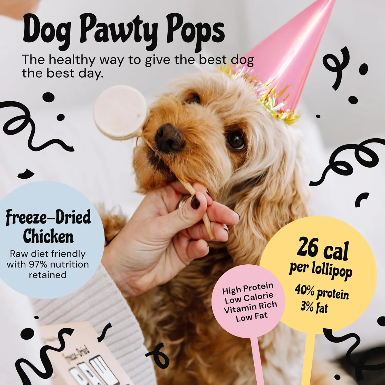 MalsiPree Lollipop Dog Birthday Treats - Low Calorie, High Protein Chicken Recipe with Digestion Friendly Pumpkin & Goat Milk - Dog Treats for Birthdays & Puppy Training (8 Pack)