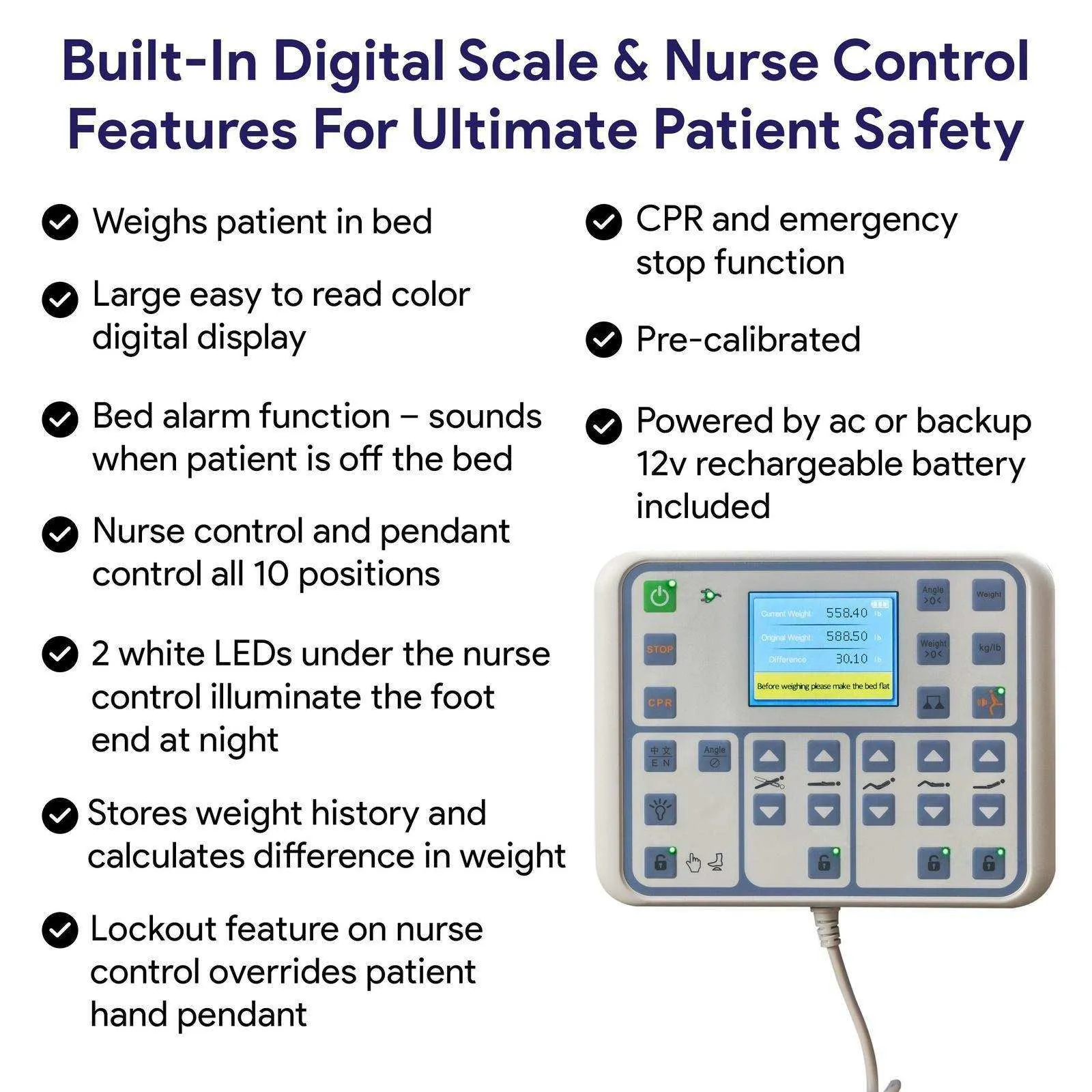 MedaCure Adjustable Height Bariatric Hospital Bed & Built in Scale