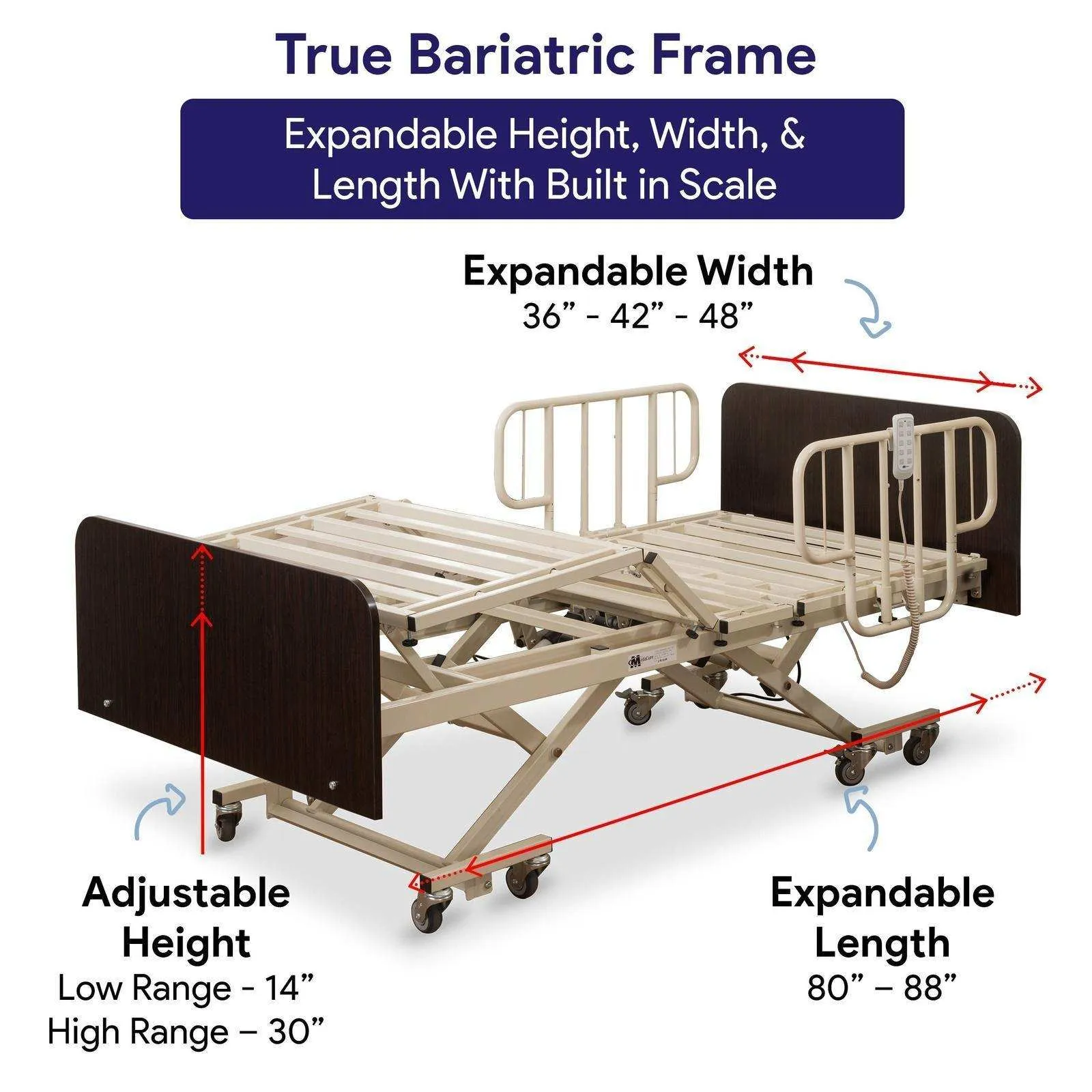 MedaCure Adjustable Height Bariatric Hospital Bed & Built in Scale