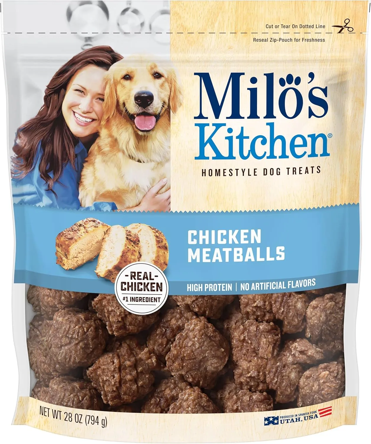 Milo's Kitchen Homestyle Dog Treats, Chicken Meatballs, 28 Ounce, High Protein, No Artificial Flavors