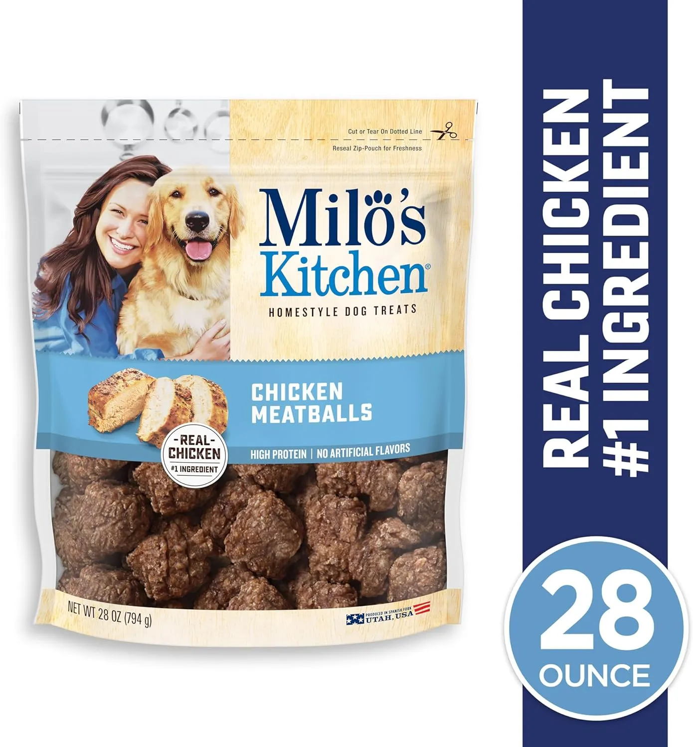 Milo's Kitchen Homestyle Dog Treats, Chicken Meatballs, 28 Ounce, High Protein, No Artificial Flavors