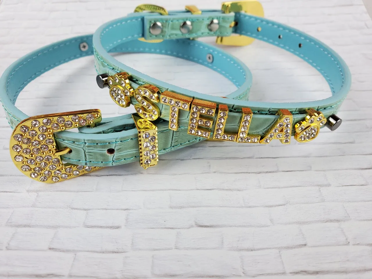 Mint croc collar with gold buckle