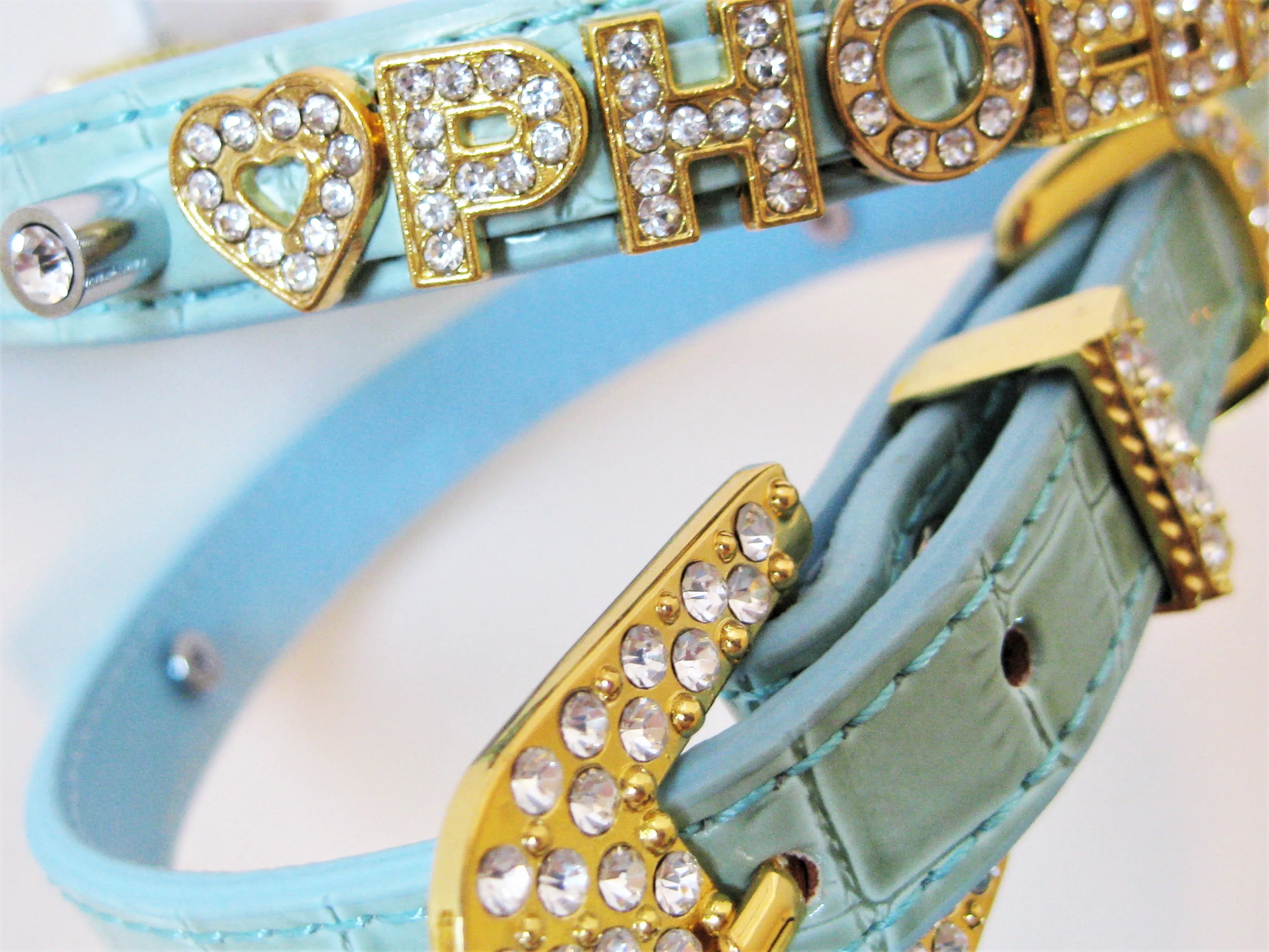 Mint croc collar with gold buckle