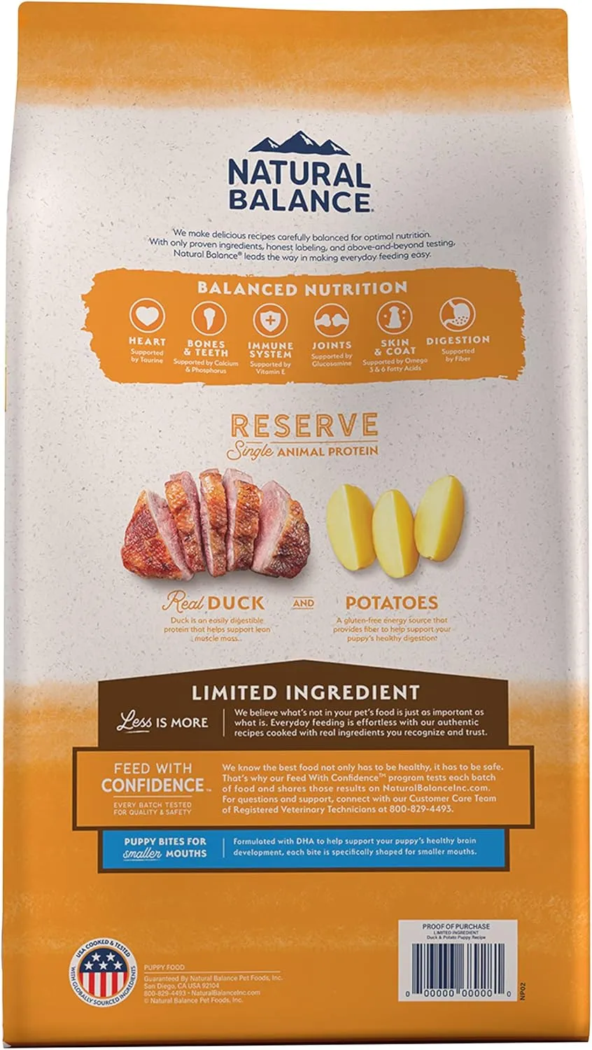 Natural Balance Limited Ingredient Puppy Grain-Free Dry Dog Food, Reserve Duck & Potato Recipe, 12 Pound (Pack of 1)