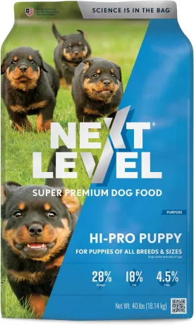 Next Level Super Premium Dog Food  HI-PRO Puppy  Dry Kibble for Dogs for Small Breeds at All Life Stages  28% Protein, Beef, Pork, Fish, Chicken with Gluten Free Grains