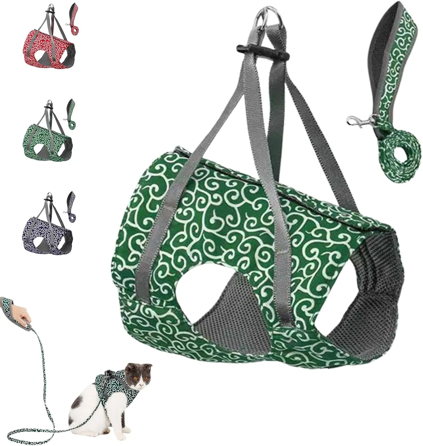 Niowatchted Cat Dogs Vest Harness and Leash, Anti-Break Away Chest Strap, Cats Clothes,Breathable Cat Harness Set, Soft Adjustable Vest Harnesses for Cats for Girl&Boy Cat Walking (Green, S)
