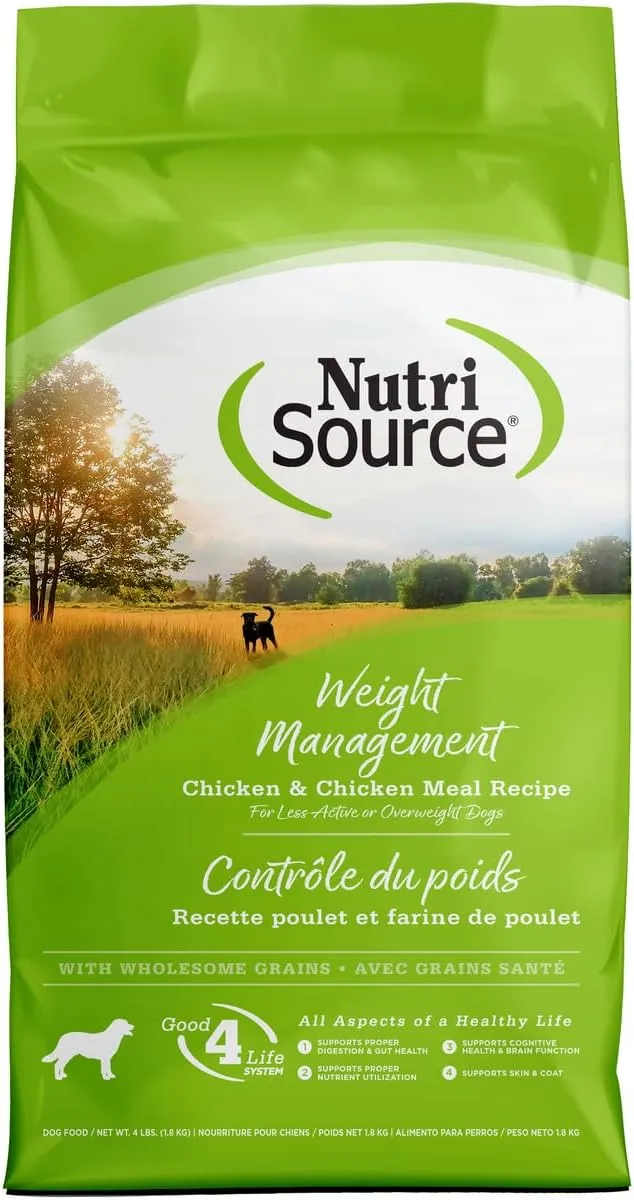 Nutrisource Weight Management Chicken & Chicken Meal Recipe with Wholesome Grains Dry Dog Food, 4 Pounds