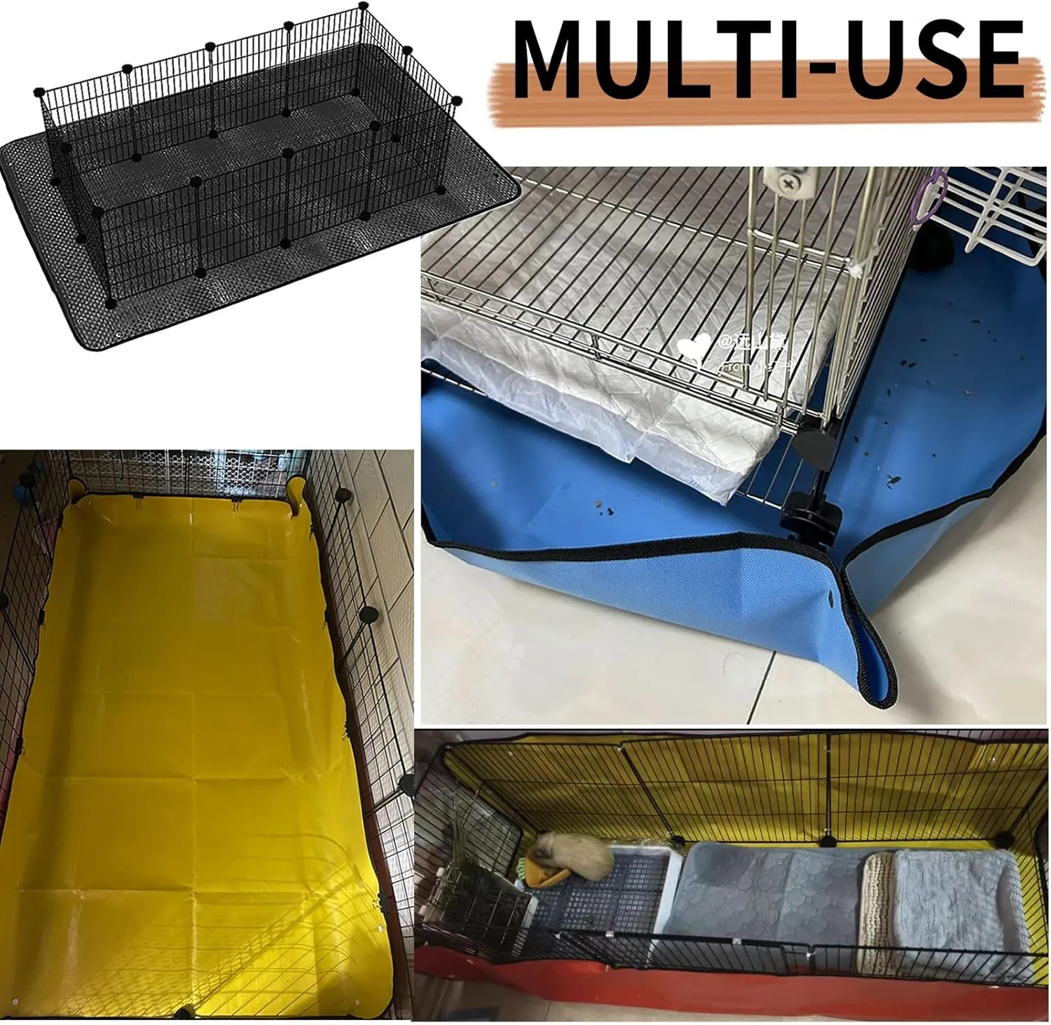 Oncpcare Waterproof Pet Playpen Mat 59"x59" Guinea Pig Cage Liner Tarp Bottom Reusable Base for Rabbits, Bunny, Ferrets and Other Small Animals (Black)
