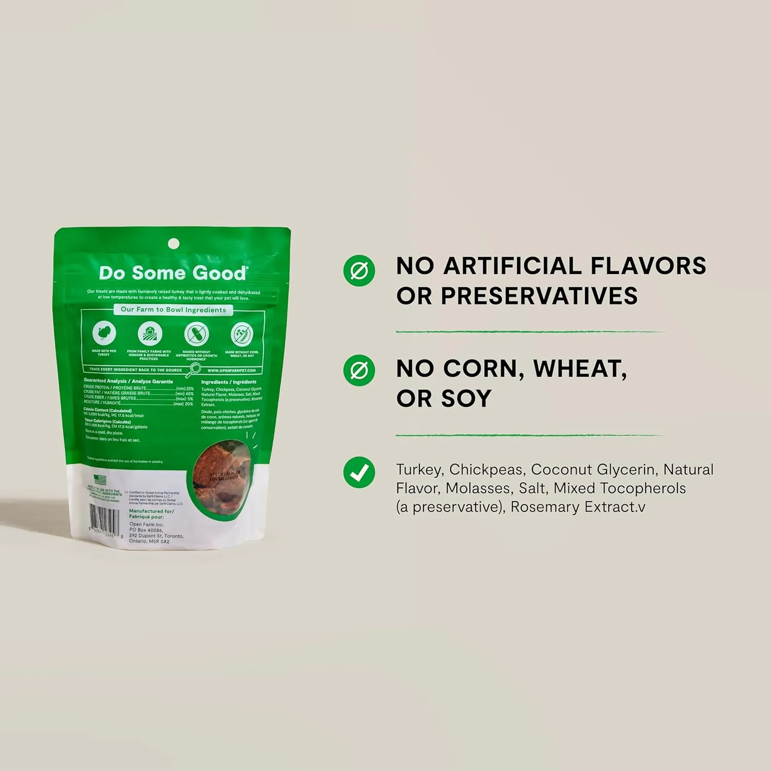 Open Farm, Dehydrated Dog Treats, High Protein & Low Carbohydrate Dog Snacks, Chewy Texture, Made with Ethically & Sustainably Sourced Ingredients, Turkey Recipe, 4.5oz Pouch