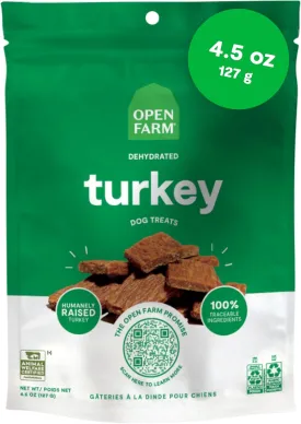 Open Farm, Dehydrated Dog Treats, High Protein & Low Carbohydrate Dog Snacks, Chewy Texture, Made with Ethically & Sustainably Sourced Ingredients, Turkey Recipe, 4.5oz Pouch