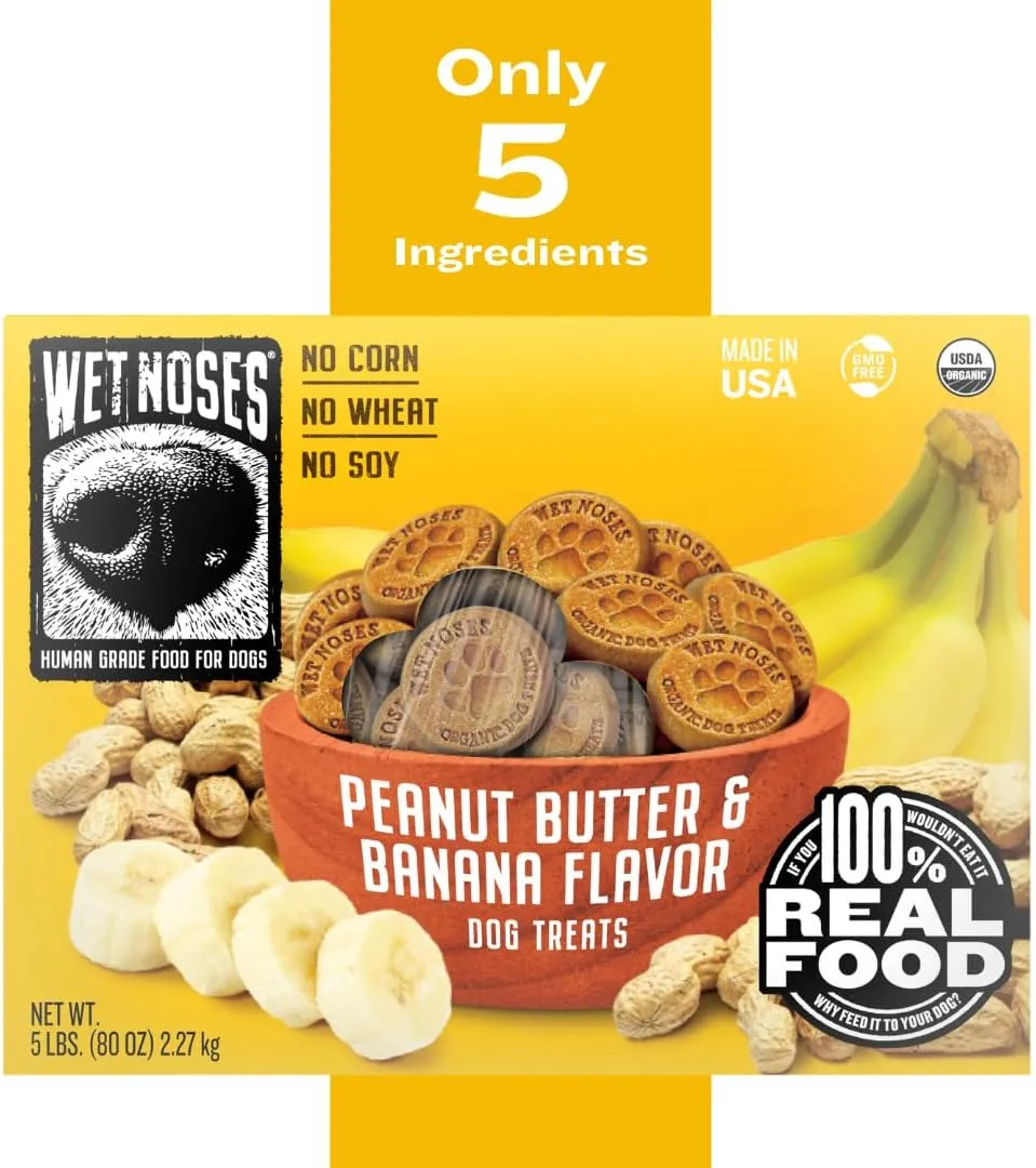 Organic Crunchy Dog Treats  for All Pet Sizes, Breeds  All-Natural Puppy Treat, Senior Dog Snack  100% Human-Grade  Delicious Chews for Dogs  Grain-Free Peanut Butter & Banana, 5 Lb