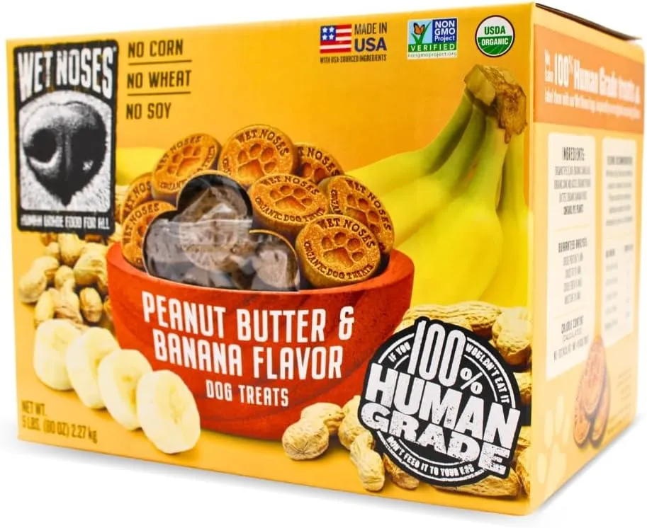 Organic Crunchy Dog Treats  for All Pet Sizes, Breeds  All-Natural Puppy Treat, Senior Dog Snack  100% Human-Grade  Delicious Chews for Dogs  Grain-Free Peanut Butter & Banana, 5 Lb