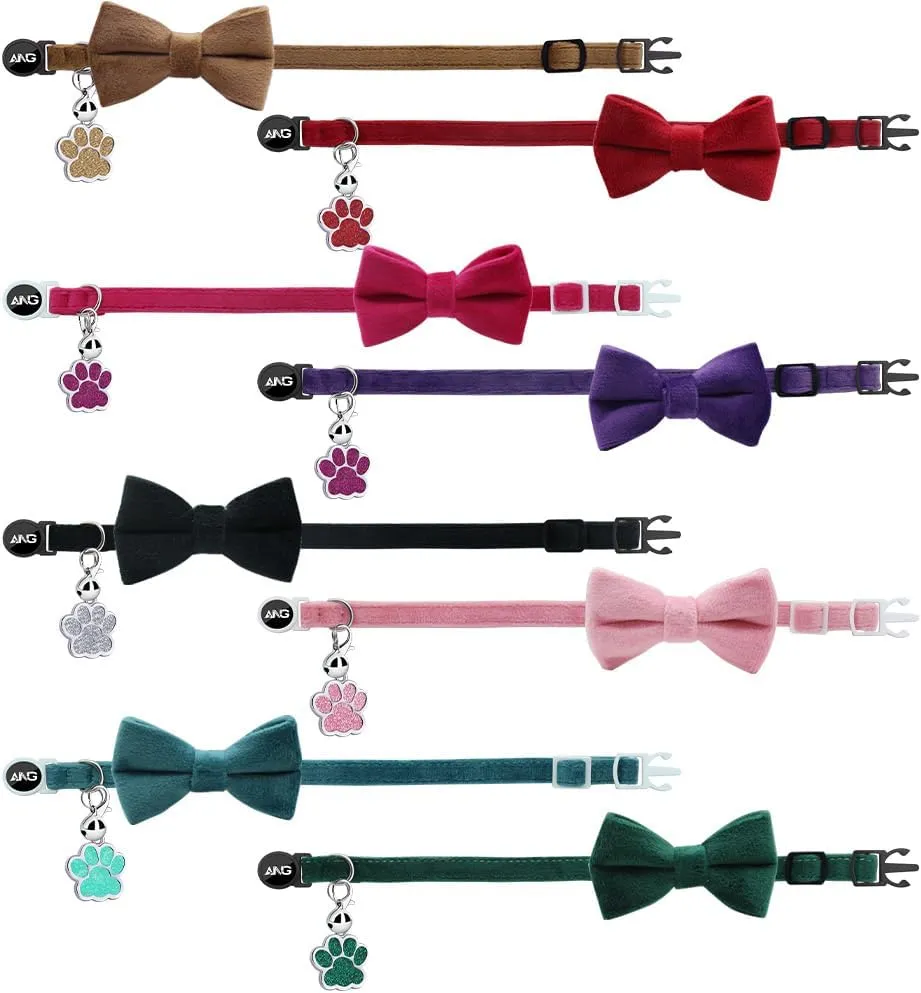 Personalized Breakaway Cat Collars with ID Tag Bell Bowtie,Safety Quick Release Customized Kitty Collars for Girls Boys Cats-Velvet Pattern-Pink