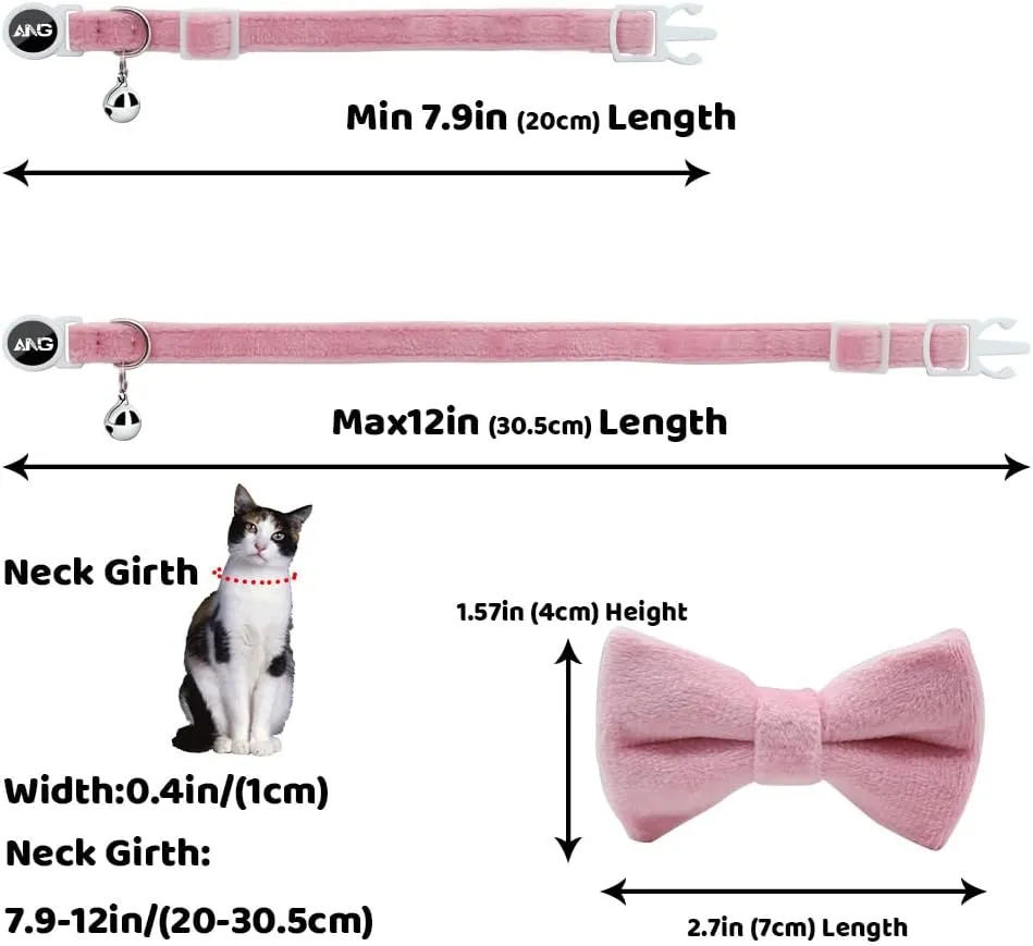 Personalized Breakaway Cat Collars with ID Tag Bell Bowtie,Safety Quick Release Customized Kitty Collars for Girls Boys Cats-Velvet Pattern-Pink