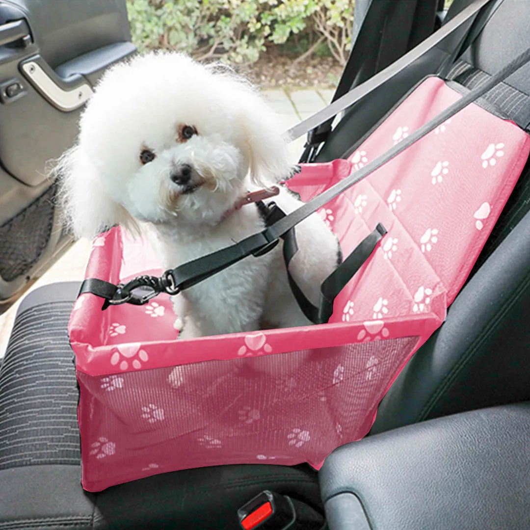 Pet Booster Car Seat Premium Waterproof Breathable Mesh Safety Travel Portable Dog Carrier Bag - Pink