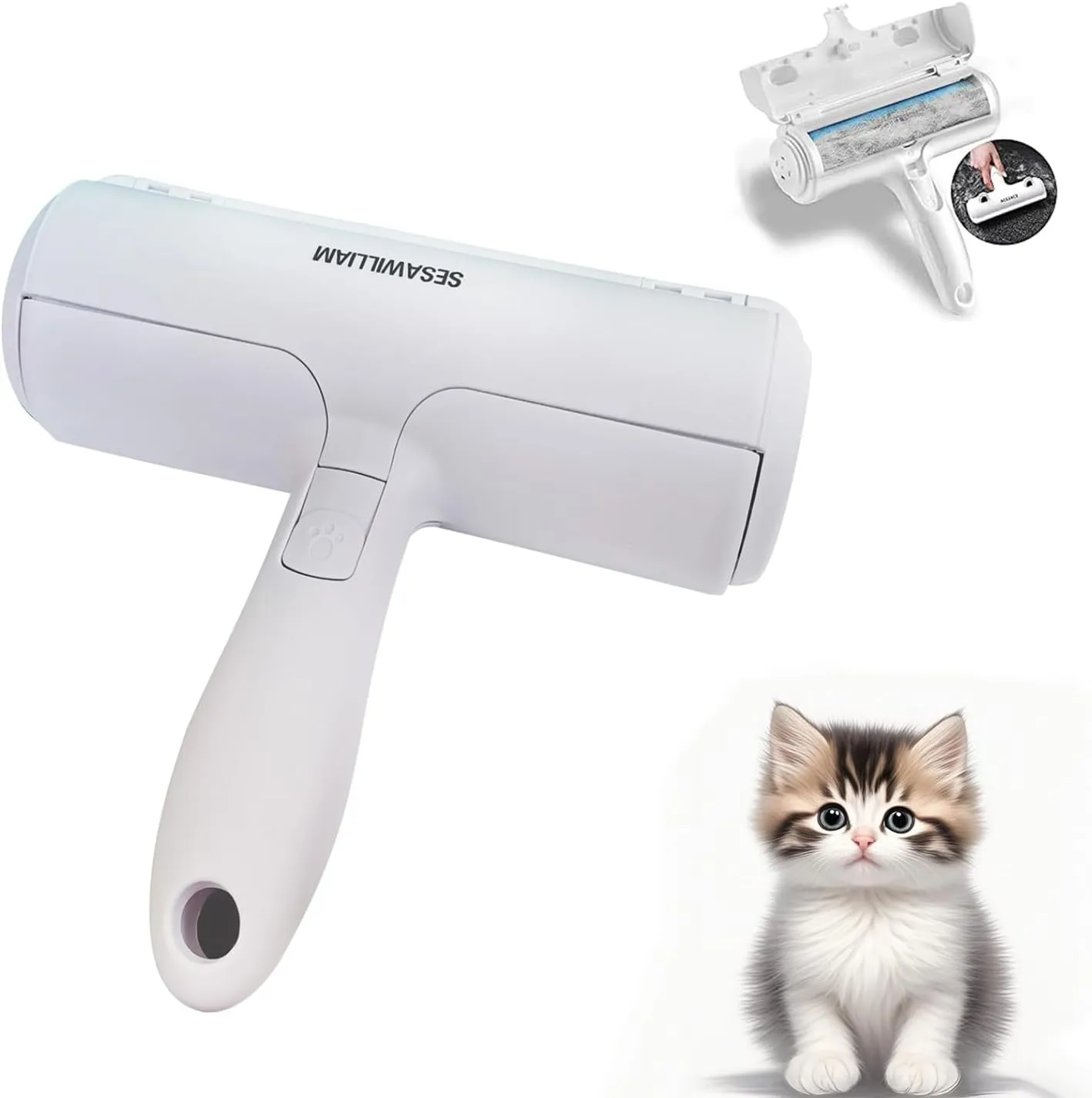 Pet Hair Remover - Easy to Use Pet Hair Removal Tool - Pet Hair Remover and Reusable Lint Roller-Cat and Dog Hair Remover for Couch- Portable, Multi-Effortlessly Remove Pet Fur from Your Home!White