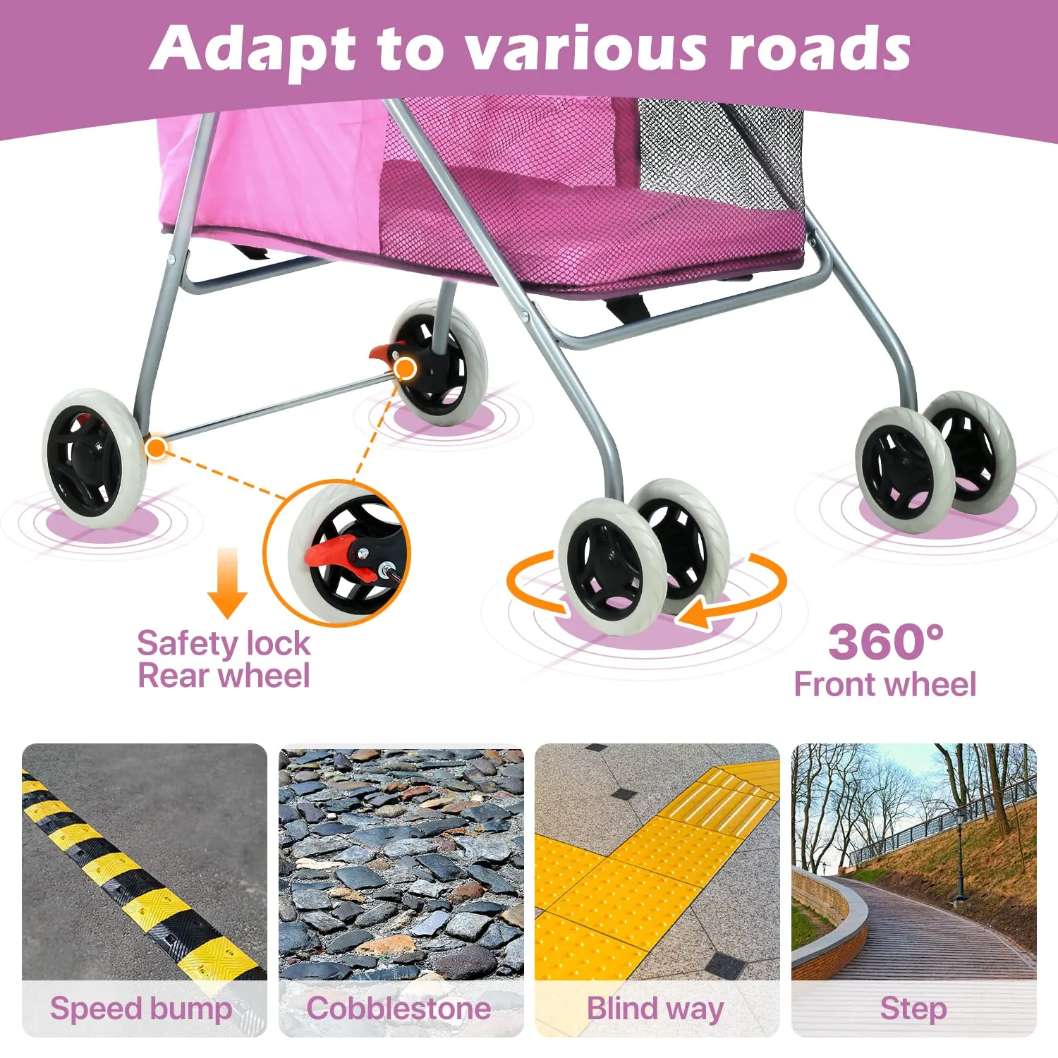 Pet Stroller Jogger Folding Travel Carrier 4 Wheels Puppy Kitten Cage with Cup Holder 35 Pound Capacity Doggie Stroller for Small Medium Dogs Cats, Pink