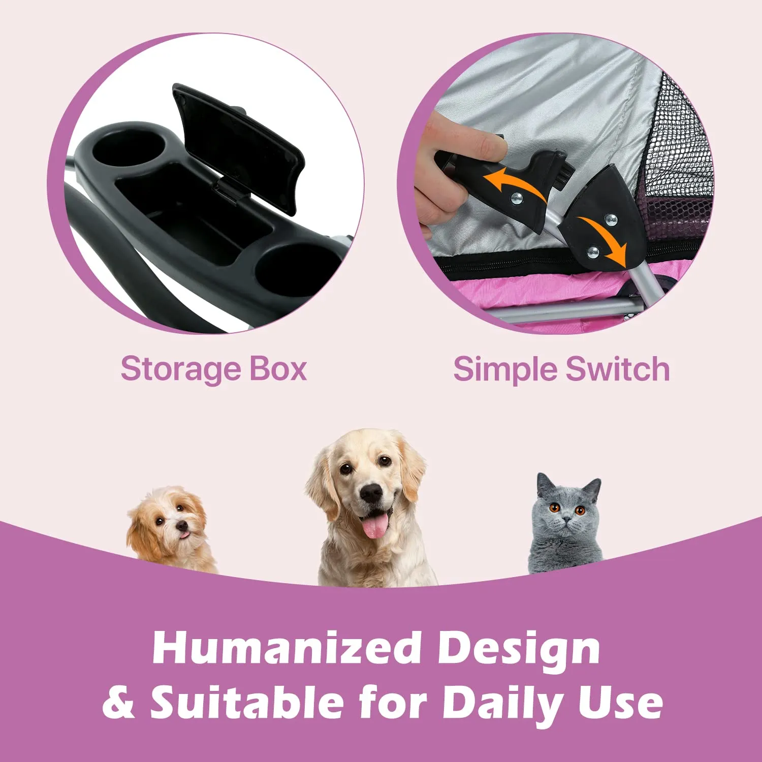 Pet Stroller Jogger Folding Travel Carrier 4 Wheels Puppy Kitten Cage with Cup Holder 35 Pound Capacity Doggie Stroller for Small Medium Dogs Cats, Pink
