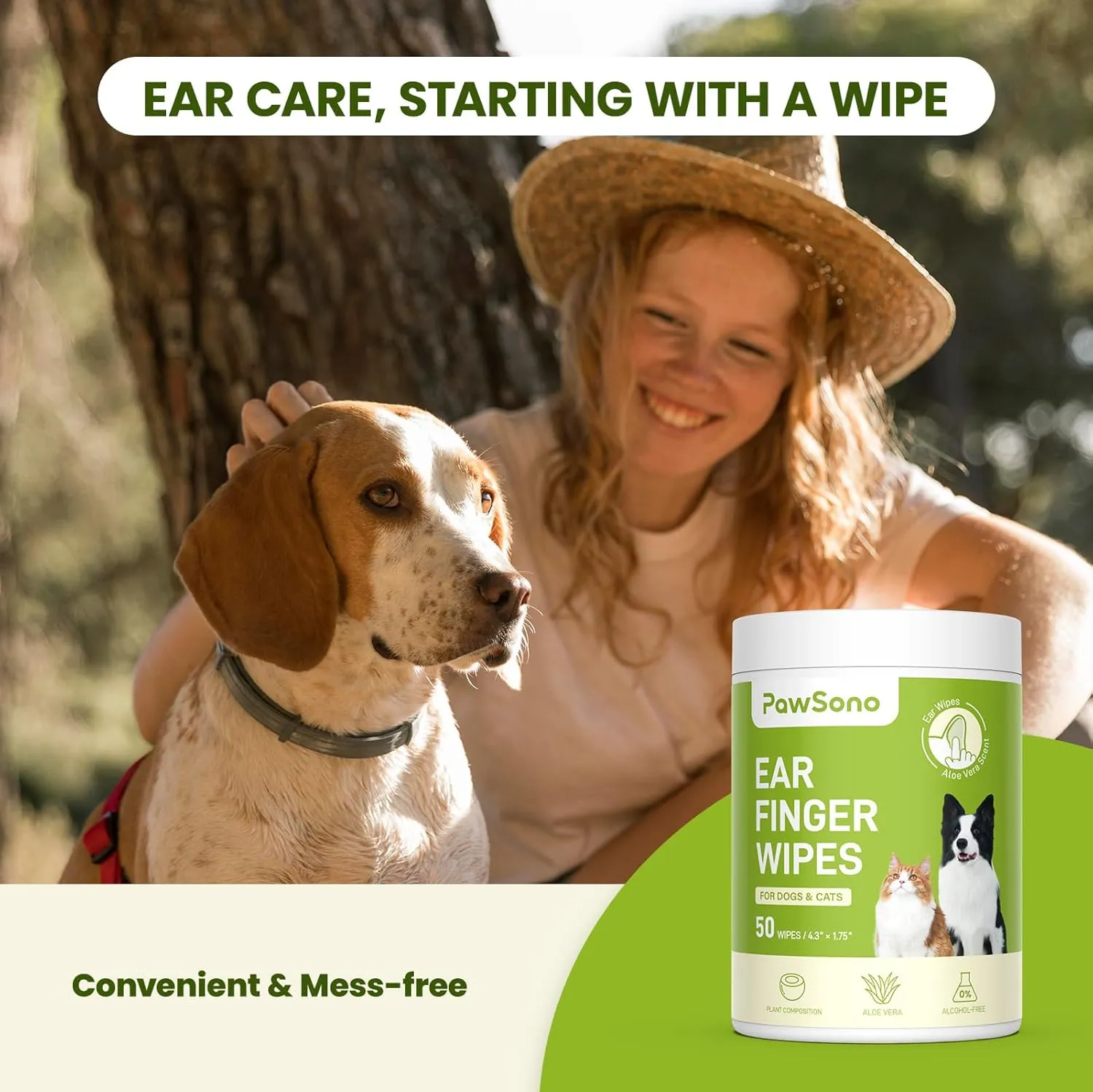 Pet Wipes for Dogs & Cats, Hypoallergenic Dog Eye Wipes Cleaner, Natural Cleaning Grooming Pet Wipes Gently Remove Stain (Ear Wipes 50 PCS, Aloe Scent)