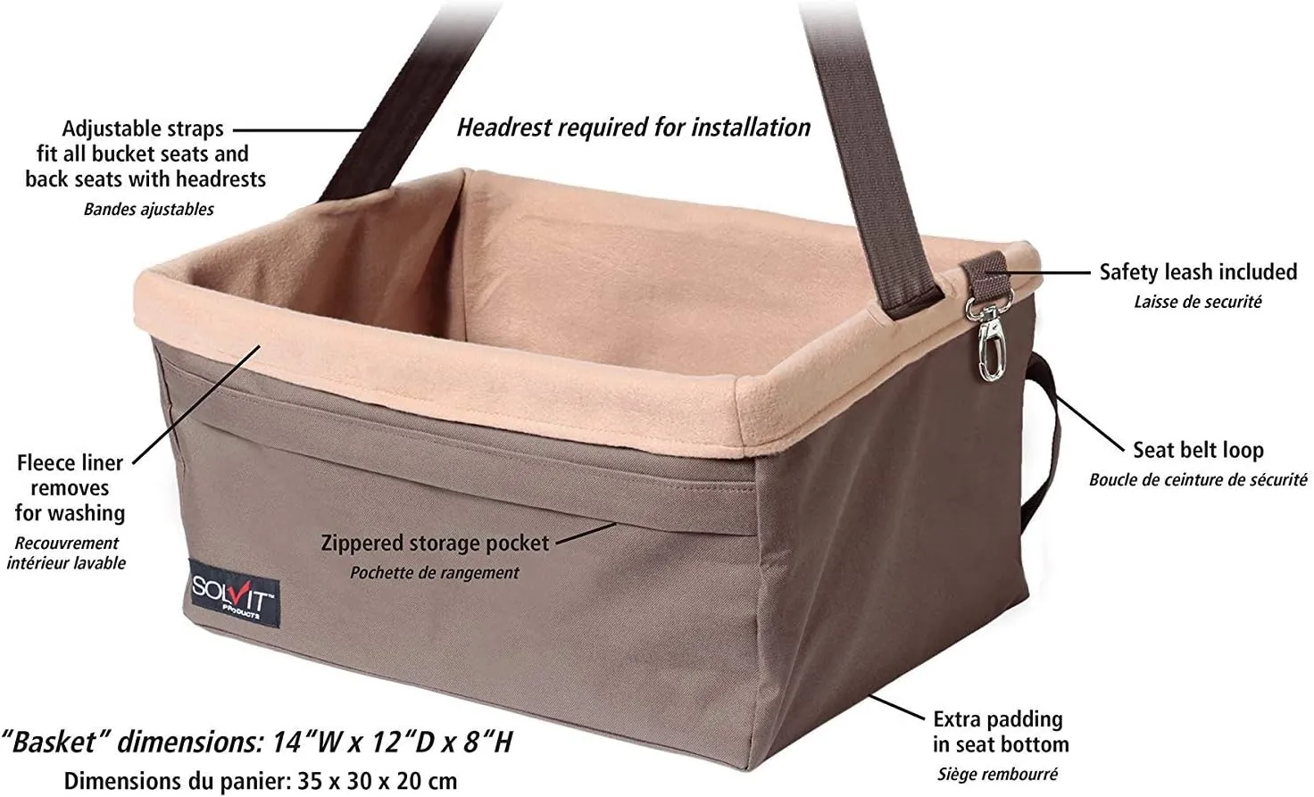PetSafe Happy Ride Booster Seat - Dog Booster Seat for Cars, Trucks and SUVs - Easy to Adjust Strap - Durable Fleece Liner is Machine Washable and Easy to Clean - Medium, Brown