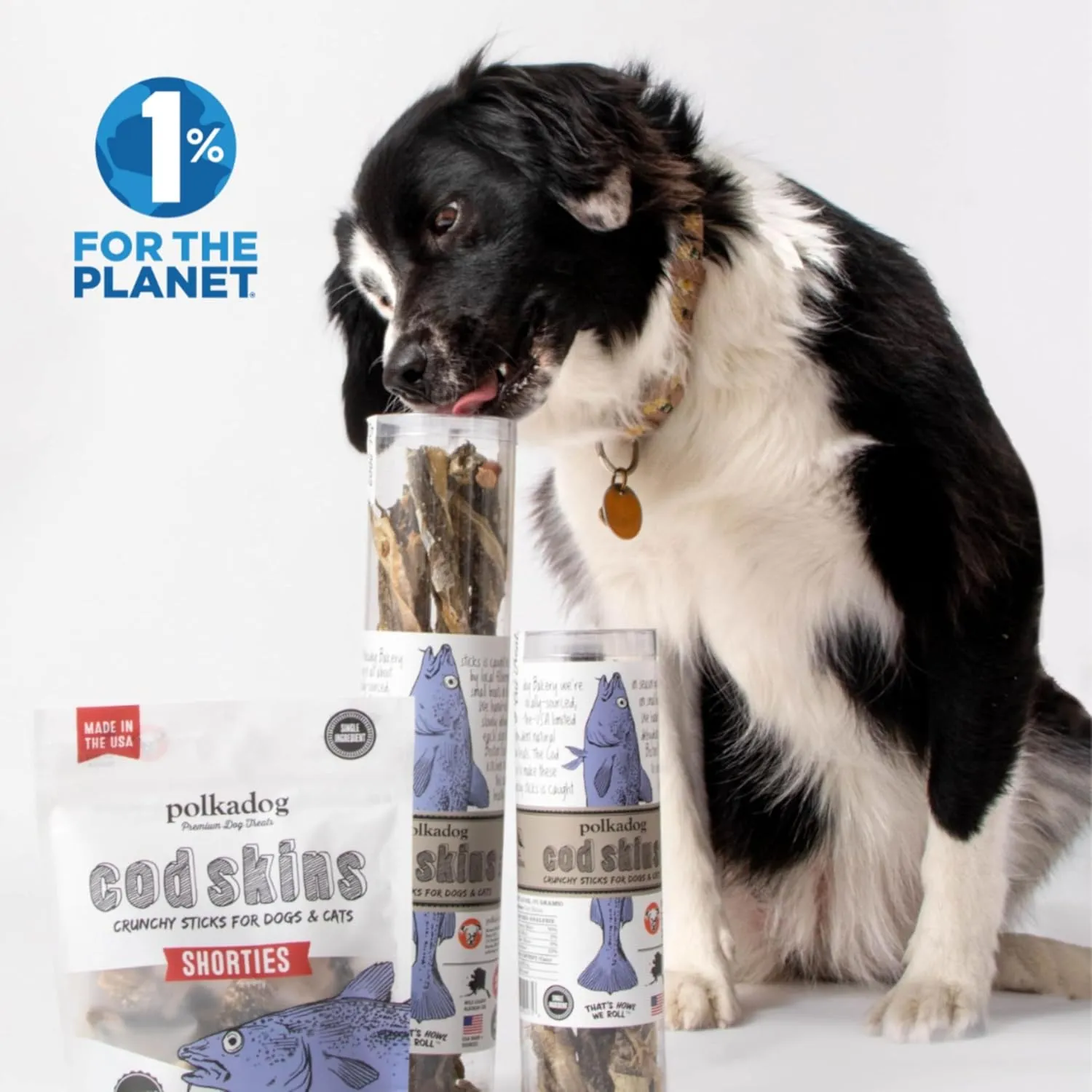 Polkadog Cod Skins Dog Treat - Lean Protein, Made in USA, Single-Ingredient, Grain & Gluten Free, for All Breeds - Crunchy Fish Skin Treat for Teeth Health, 2lb Shortie