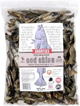 Polkadog Cod Skins Dog Treat - Lean Protein, Made in USA, Single-Ingredient, Grain & Gluten Free, for All Breeds - Crunchy Fish Skin Treat for Teeth Health, 2lb Shortie
