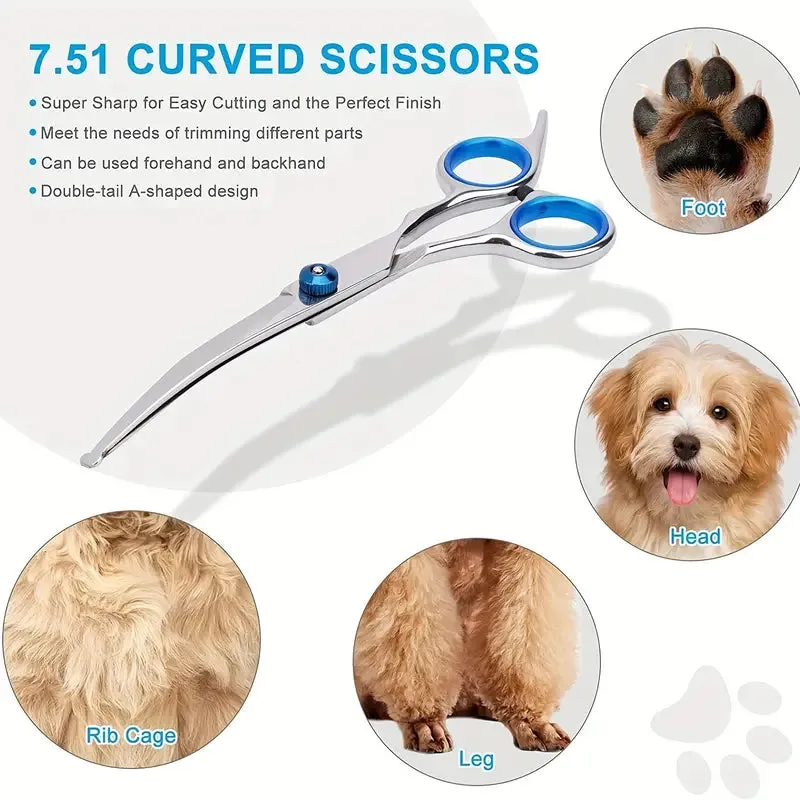 Premium Stainless Steel Grooming Scissors Set for Pet with Safety Round Tip