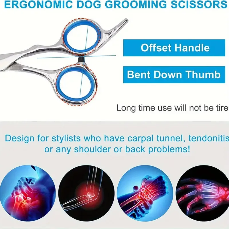 Premium Stainless Steel Grooming Scissors Set for Pet with Safety Round Tip