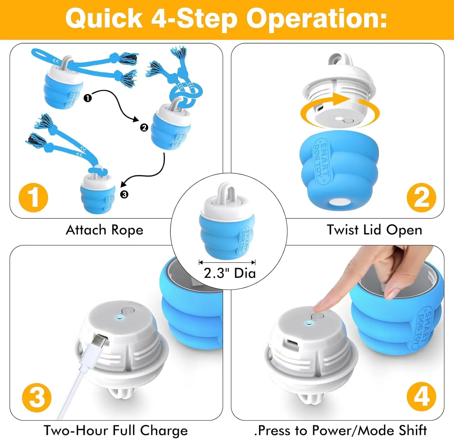 PUHOHUN Interactive Dog Toys Ball - Fun Moving Dogs Toy to Keep Them Busy | Rechargeable Smart Automatic Dog Balls for Large, Medium, and Small Puppy Dogs for Boredom (Cerulean, Ball)