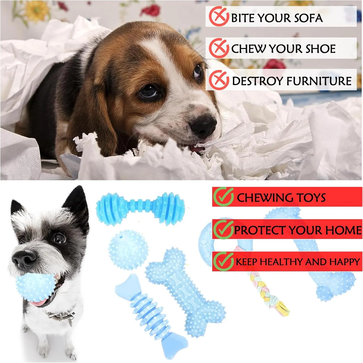Puppy Toys, 6 Pack Dog Chew Toys for Puppy, Cute Blue Small Dog Toys, Teething Toys for Puppies, Soft Durable Interactive Chew Toy for Small Dogs
