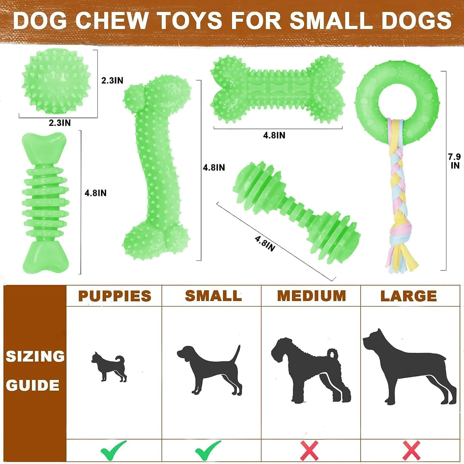 Puppy Toys, 6 Pack Dog Chew Toys for Puppy, Cute Green Small Dog Toys Teething Toys for Puppies, Soft Durable Interactive Chew Toy for Small Dogs