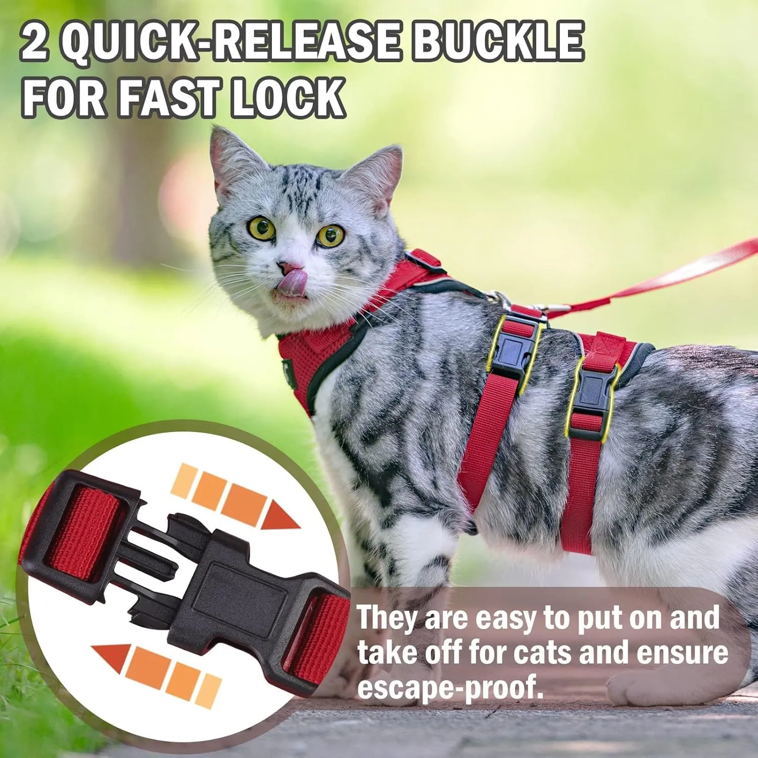 PUPTECK Cat Harness and Leash Set Escape Proof for Walking, Breathable Mash Vest Adjustable Harness for Cats Puppy Small Animals, Reflective at Night, Red Medium