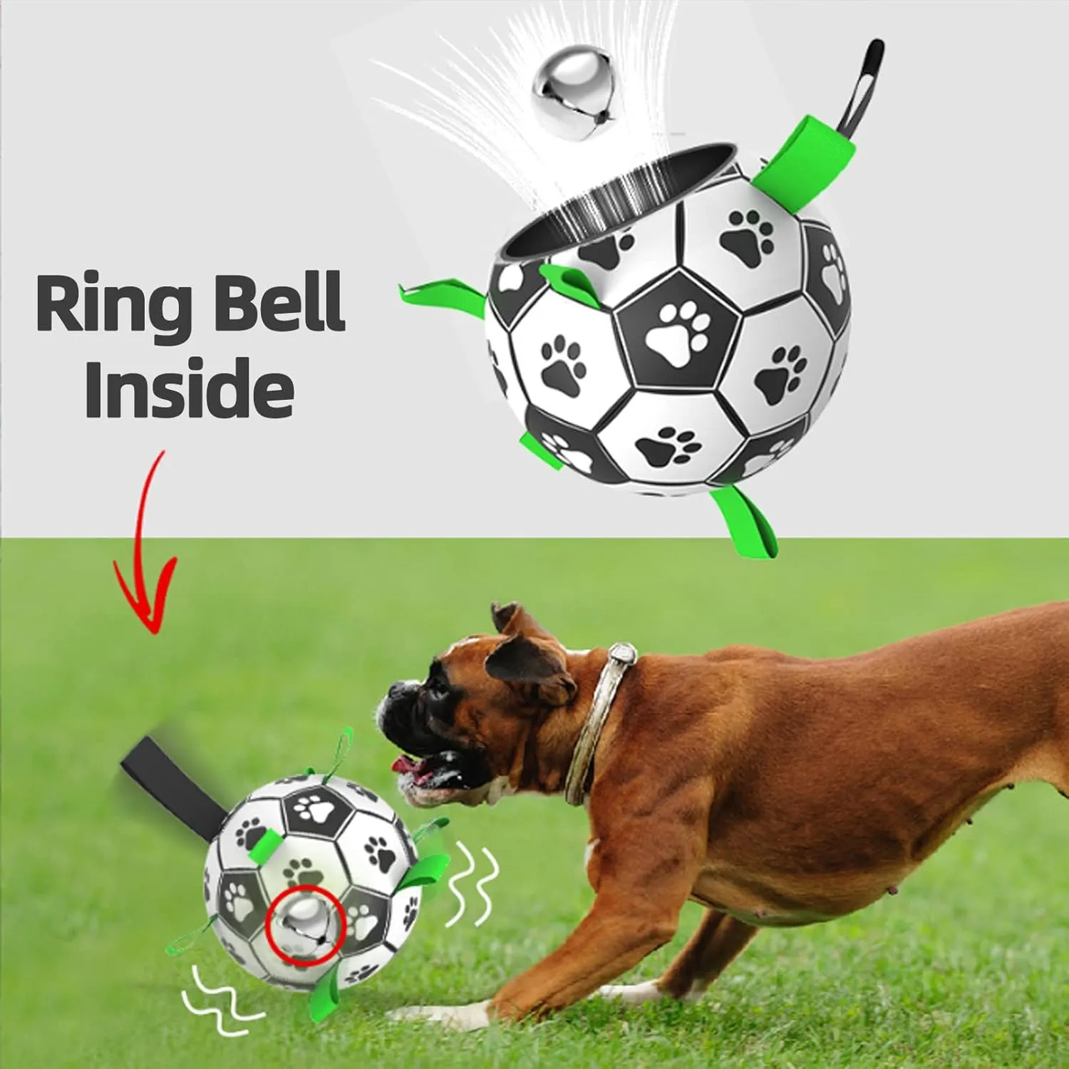 QDAN Dog Soccer Balls Toy with Bell Inside, Outdoor Interactive Toys for Tug of War, Puppy Birthday Gifts, Water Toy, Durable Ropes Squeaky Ball for Small Medium Dogs 6 INCH