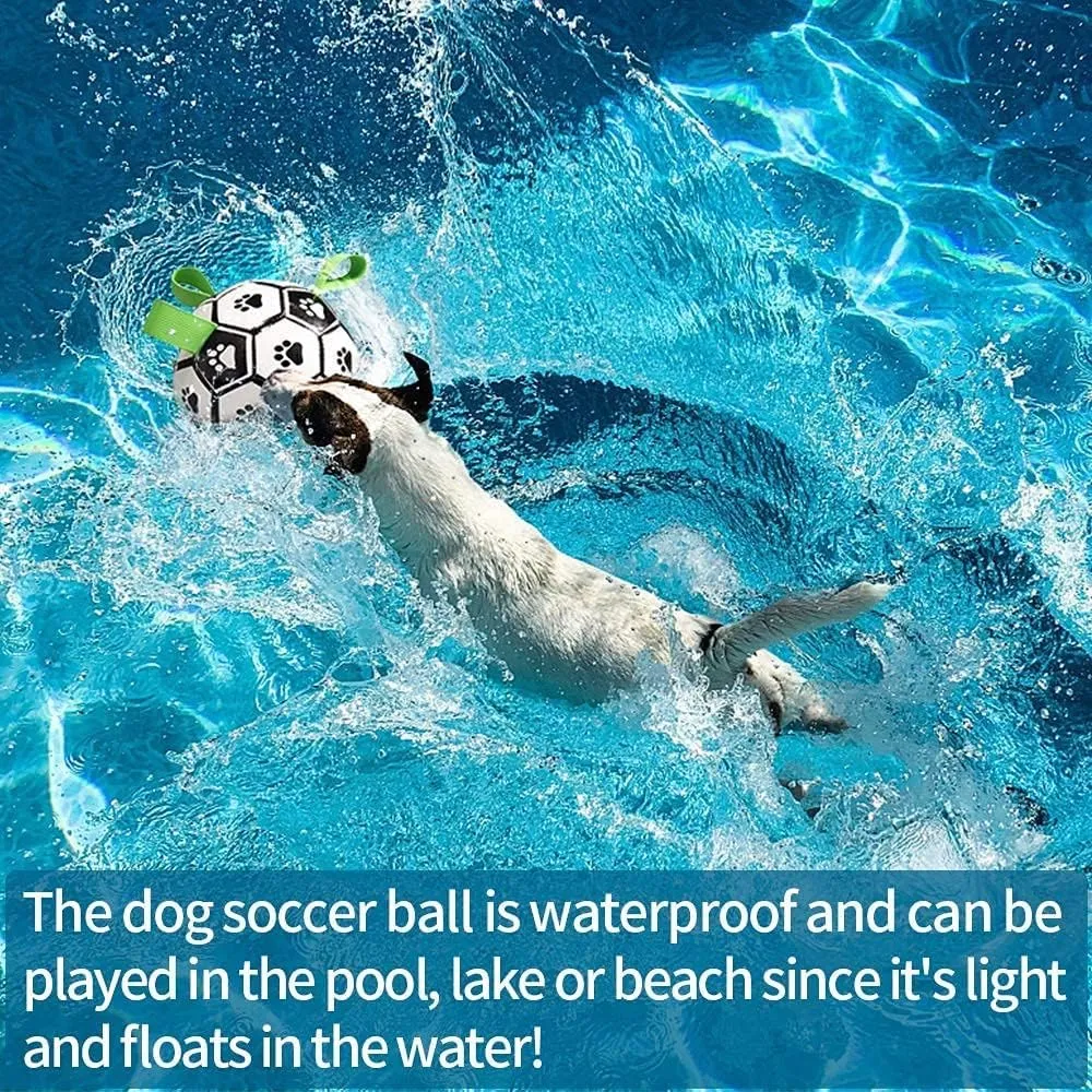 QDAN Dog Soccer Balls Toy with Bell Inside, Outdoor Interactive Toys for Tug of War, Puppy Birthday Gifts, Water Toy, Durable Ropes Squeaky Ball for Small Medium Dogs 6 INCH