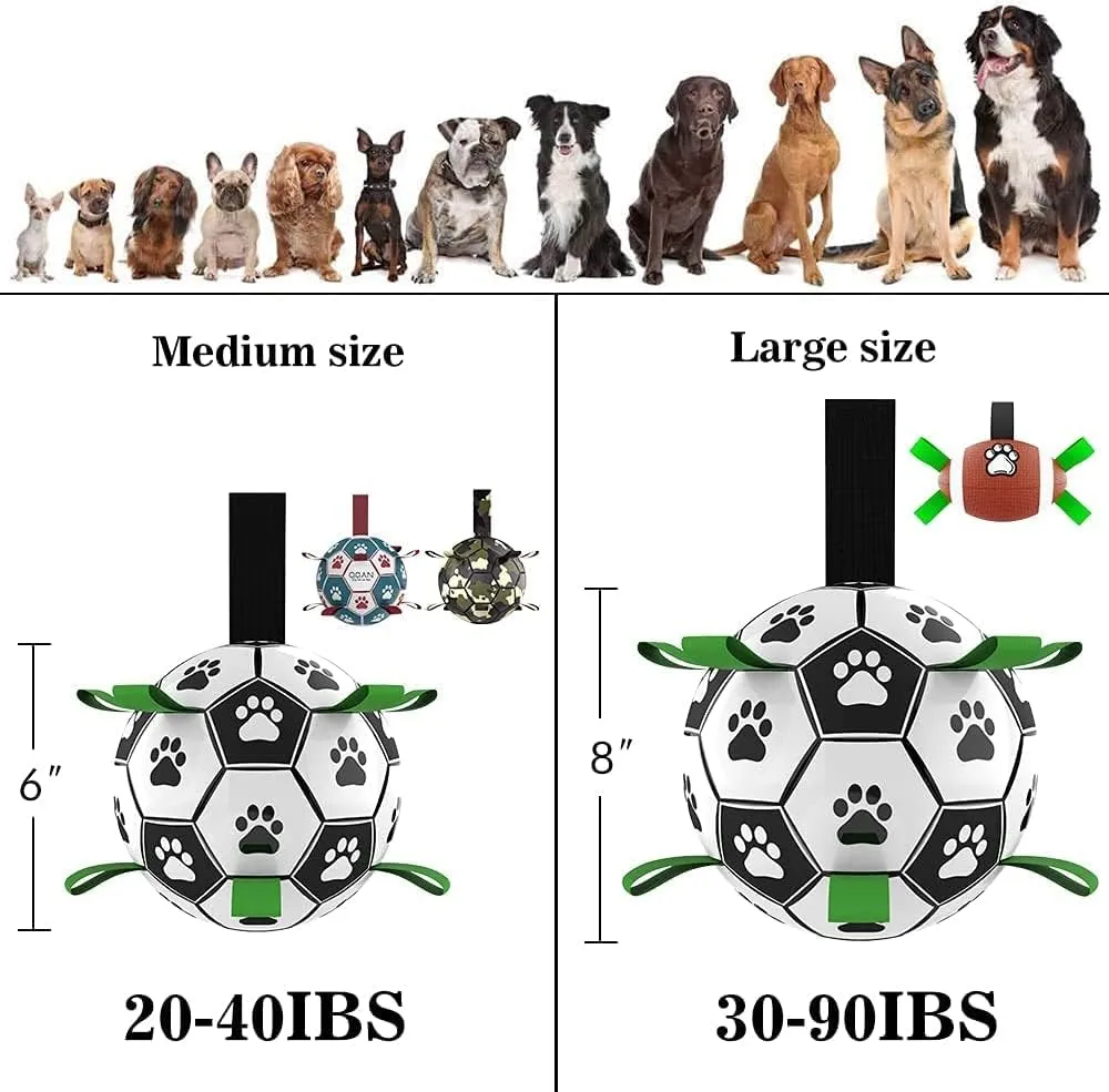 QDAN Dog Soccer Balls Toy with Bell Inside, Outdoor Interactive Toys for Tug of War, Puppy Birthday Gifts, Water Toy, Durable Ropes Squeaky Ball for Small Medium Dogs 6 INCH