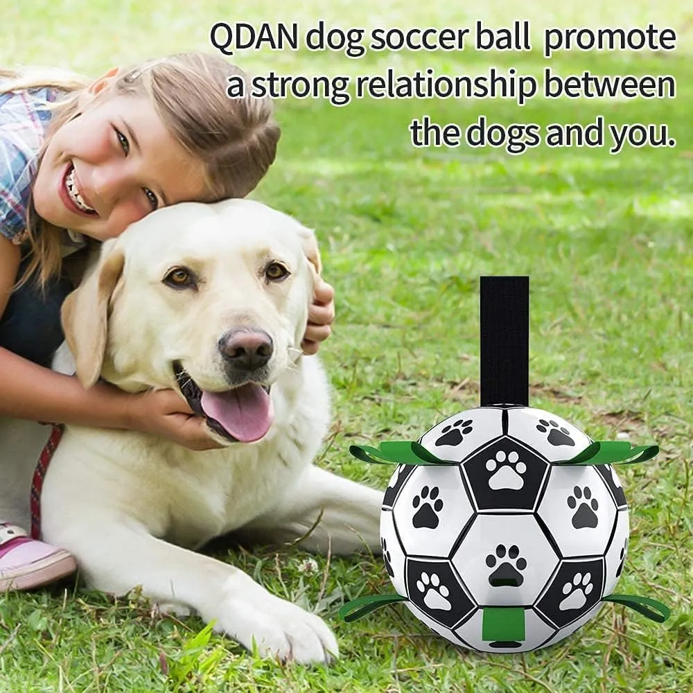 QDAN Dog Soccer Balls Toy with Bell Inside, Outdoor Interactive Toys for Tug of War, Puppy Birthday Gifts, Water Toy, Durable Ropes Squeaky Ball for Small Medium Dogs 6 INCH