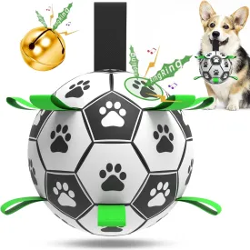 QDAN Dog Soccer Balls Toy with Bell Inside, Outdoor Interactive Toys for Tug of War, Puppy Birthday Gifts, Water Toy, Durable Ropes Squeaky Ball for Small Medium Dogs 6 INCH
