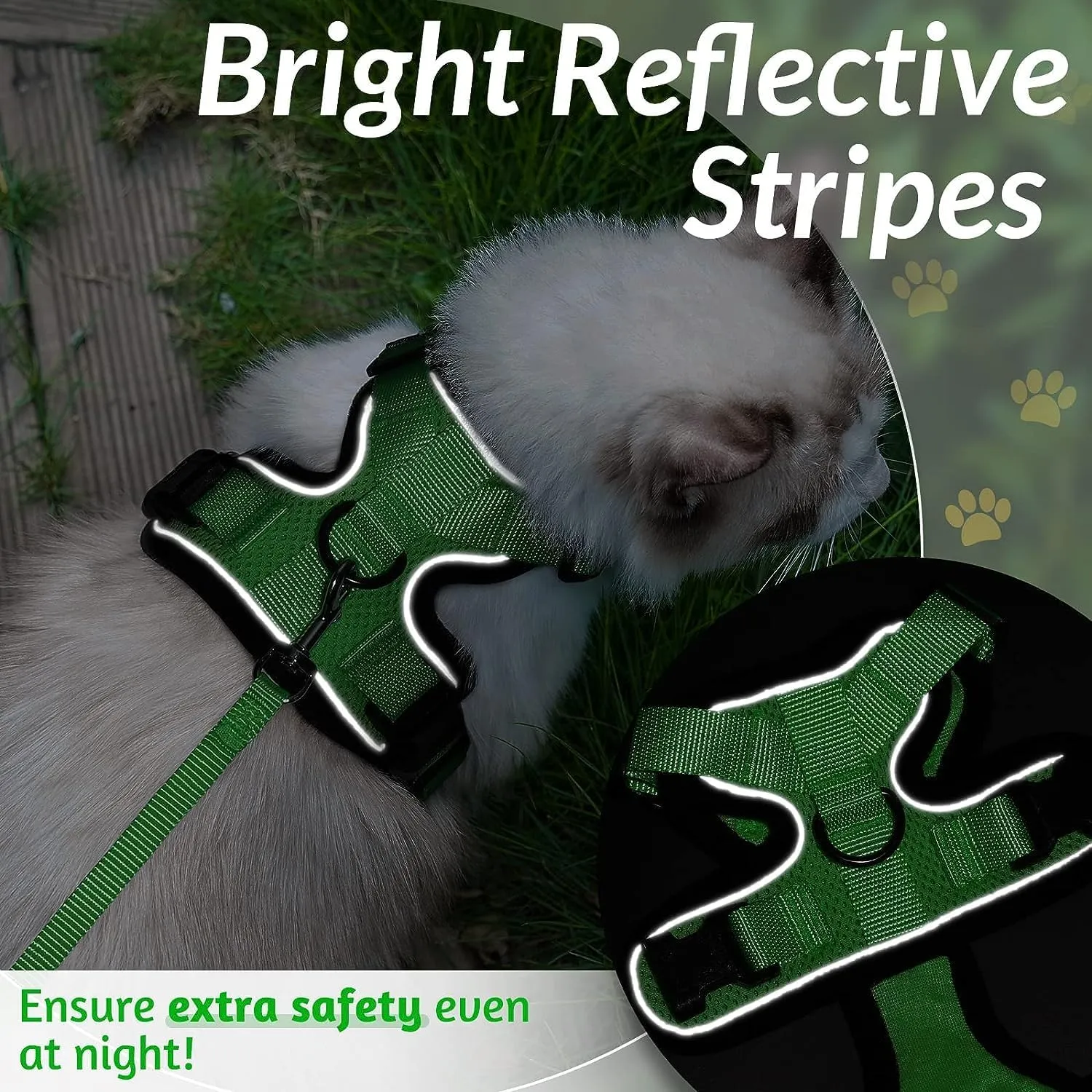 rabbitgoo Cat Harness and Leash for Walking, Escape Proof Soft Adjustable Vest Harnesses for Cats, Easy Control Breathable Reflective Strips Jacket, Grass Green, XXS
