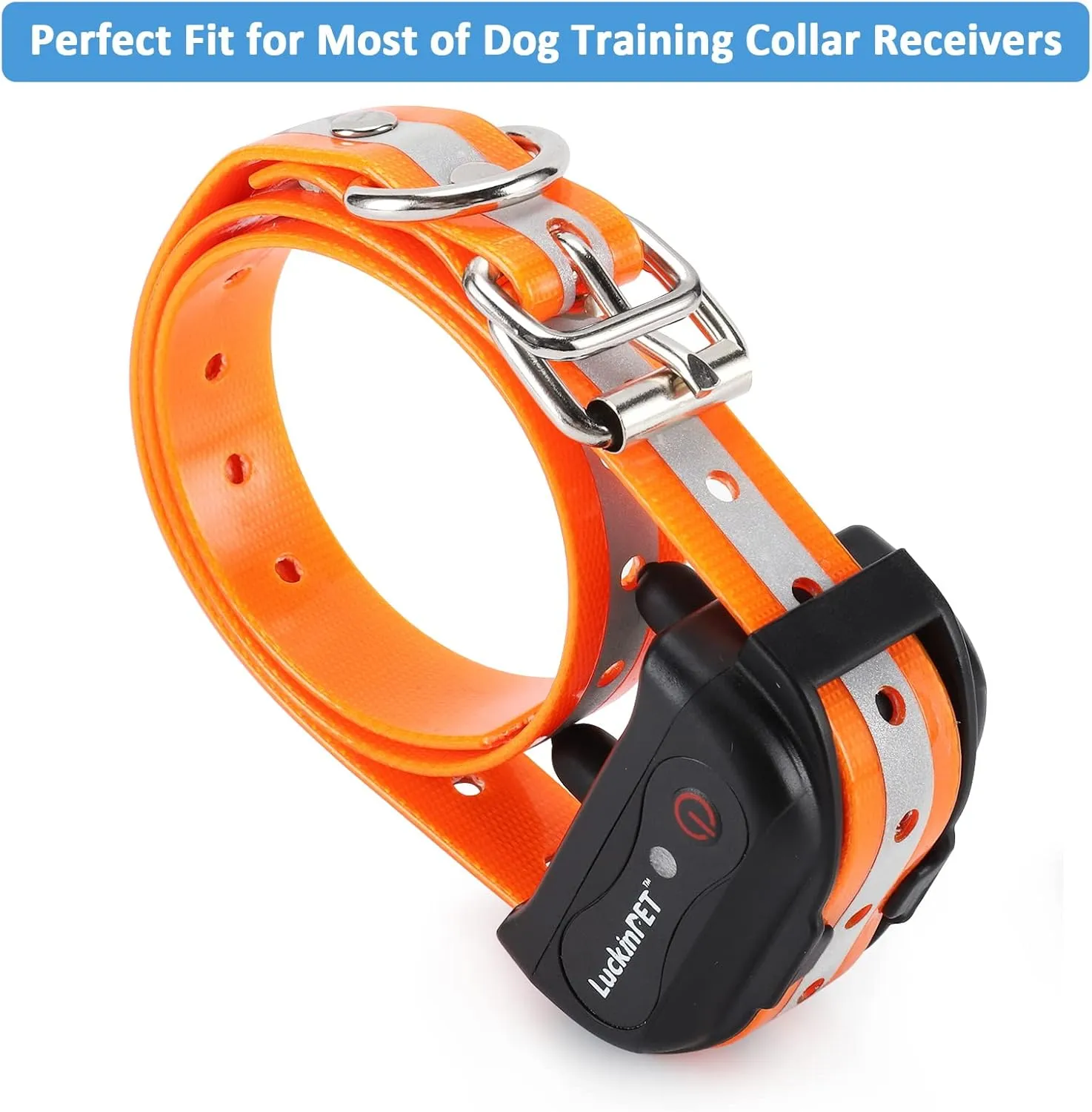 Replacement Collar Strap, Compatible with Petsafe,PATPET,Sportdog,Garmin,Dogtra,etc Most Training Collar/Fence Reciever, 3/4',Reflective,Adjustable,Metal Buckled,Waterproof (Orange Pack2)