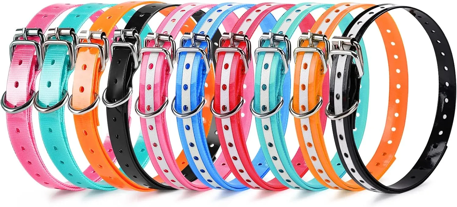Replacement Collar Strap, Compatible with Petsafe,PATPET,Sportdog,Garmin,Dogtra,etc Most Training Collar/Fence Reciever, 3/4',Reflective,Adjustable,Metal Buckled,Waterproof (Orange Pack2)