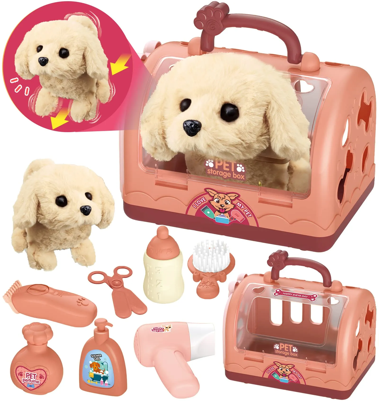 Robot Dog Toy Doctor Suitcase Kids, Vet Toy Kids Role Play 12 pcs with Electronic Dog Runs Barking & Transport Cage
