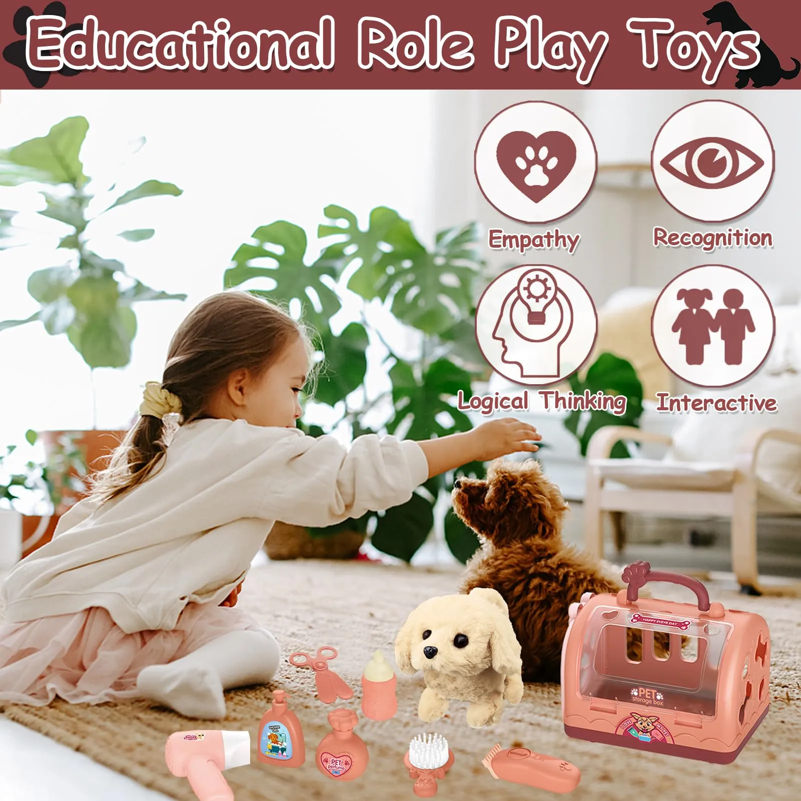Robot Dog Toy Doctor Suitcase Kids, Vet Toy Kids Role Play 12 pcs with Electronic Dog Runs Barking & Transport Cage