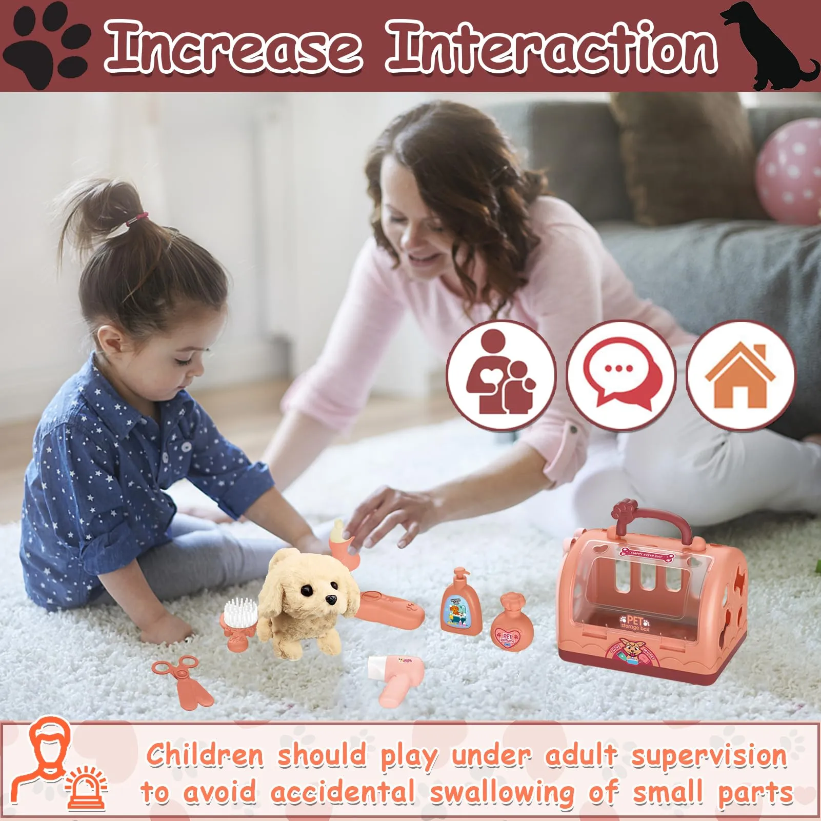 Robot Dog Toy Doctor Suitcase Kids, Vet Toy Kids Role Play 12 pcs with Electronic Dog Runs Barking & Transport Cage