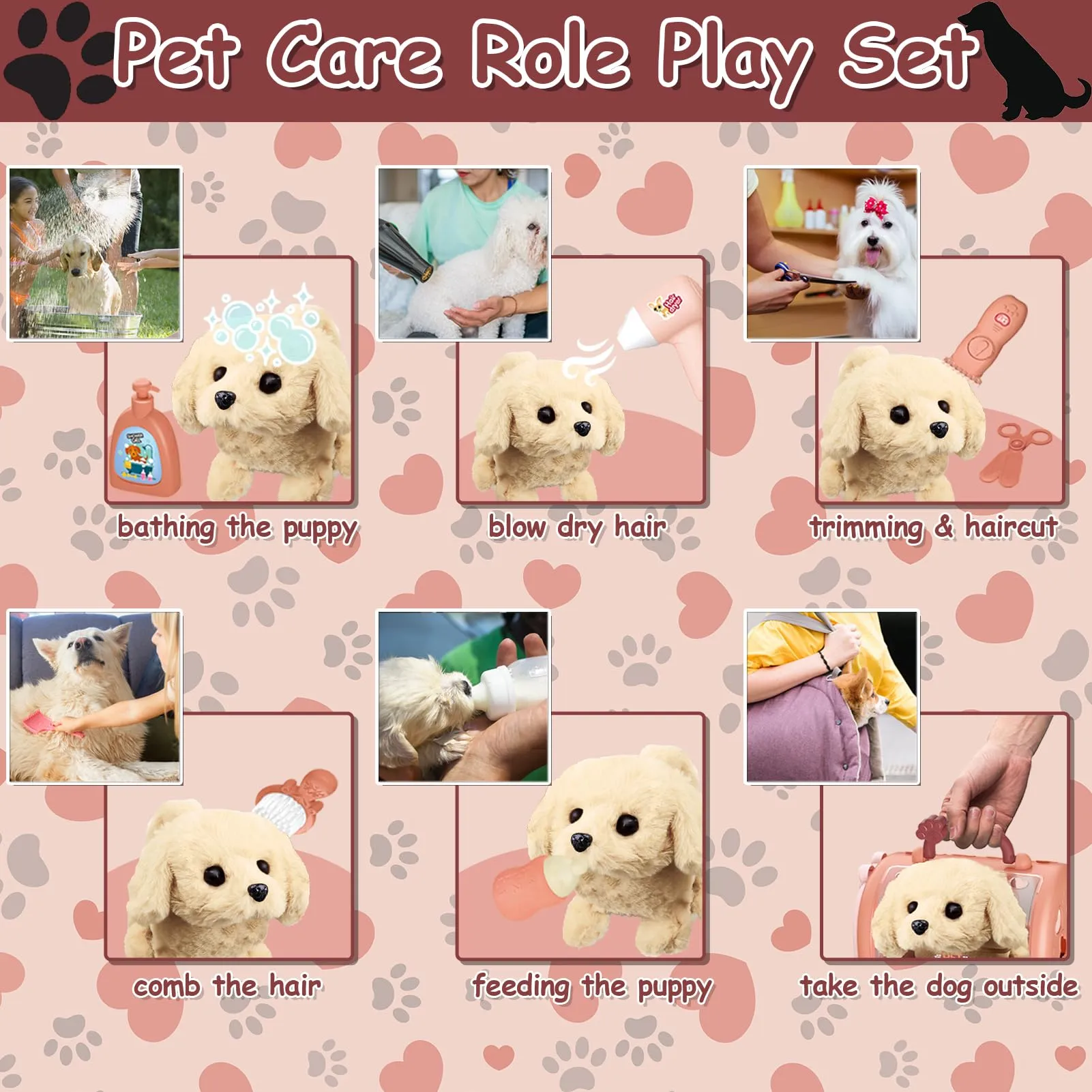 Robot Dog Toy Doctor Suitcase Kids, Vet Toy Kids Role Play 12 pcs with Electronic Dog Runs Barking & Transport Cage