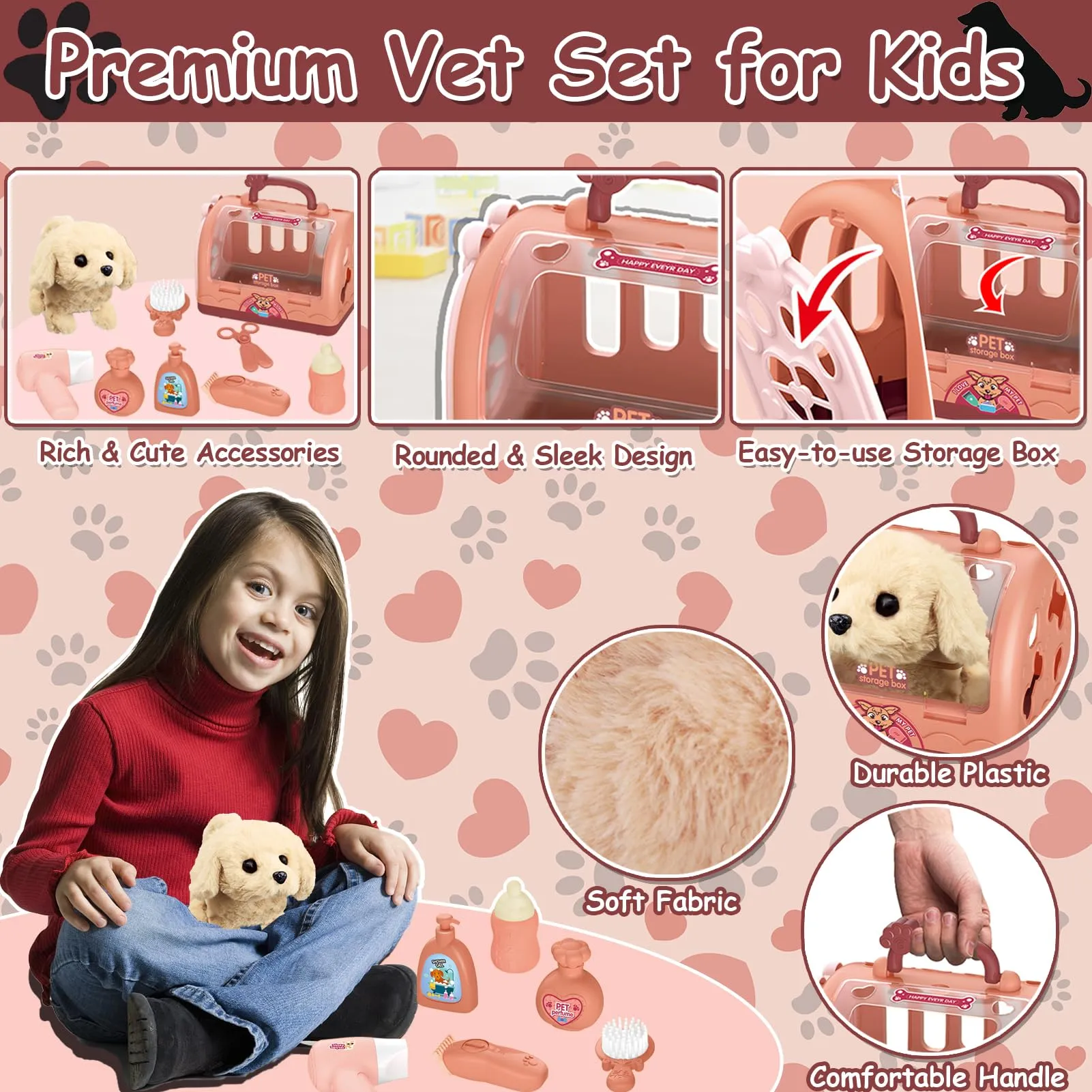 Robot Dog Toy Doctor Suitcase Kids, Vet Toy Kids Role Play 12 pcs with Electronic Dog Runs Barking & Transport Cage